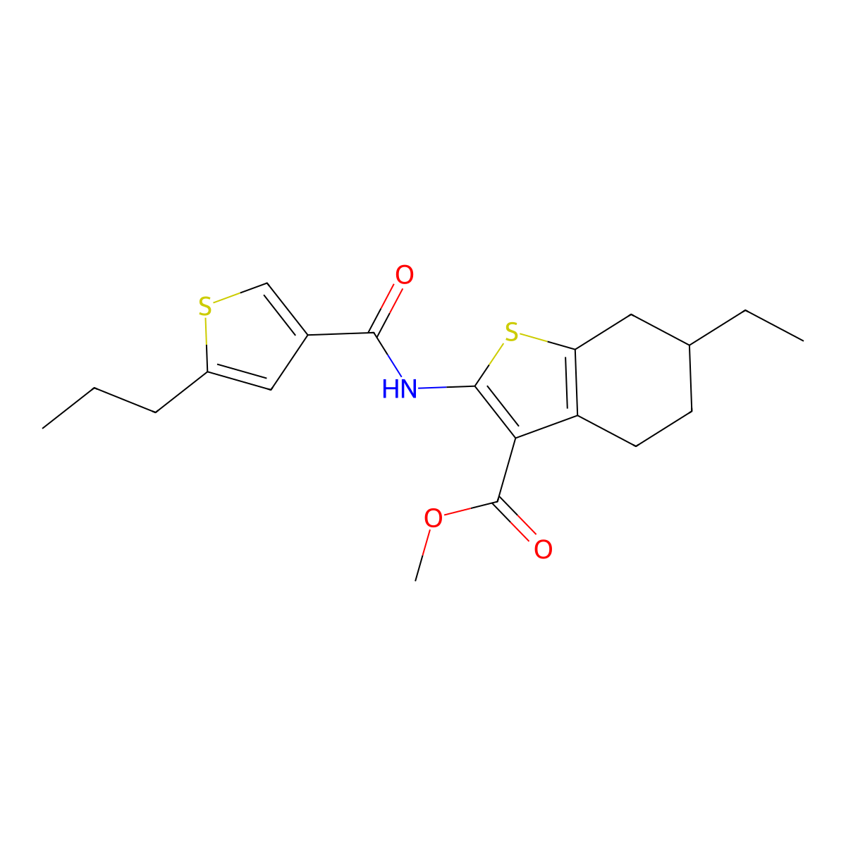 Methyl 6-ethyl-2-[(5-propylthiophene-3-carbonyl)amino]-4,5,6,7-tetrahydro-1-benzothiophene-3-carboxylate molecular structure, CAS 438220-18-9