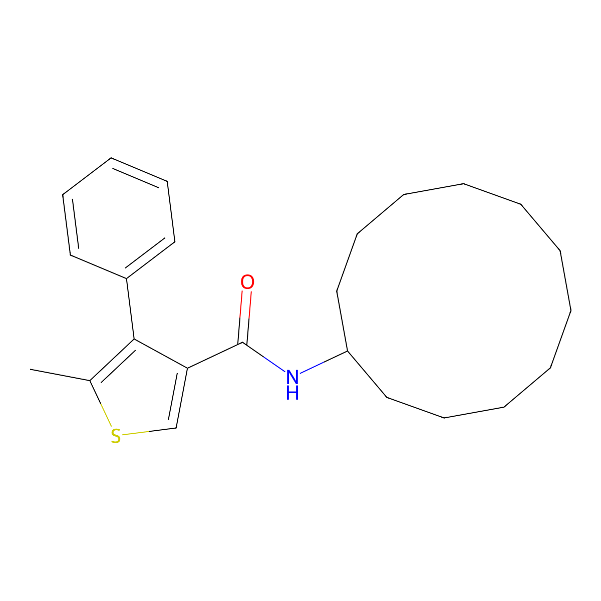 N-cyclododecyl-5-methyl-4-phenylthiophene-3-carboxamide molecular structure, CAS 438220-33-8