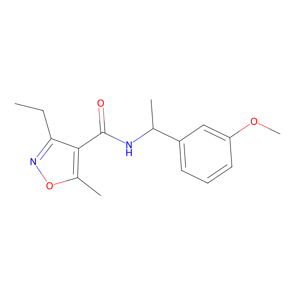 3-ethyl-N-[1-(3-methoxyphenyl)ethyl]-5-methyl-1,2-oxazole-4-carboxamide molecular structure, CAS 438220-47-4