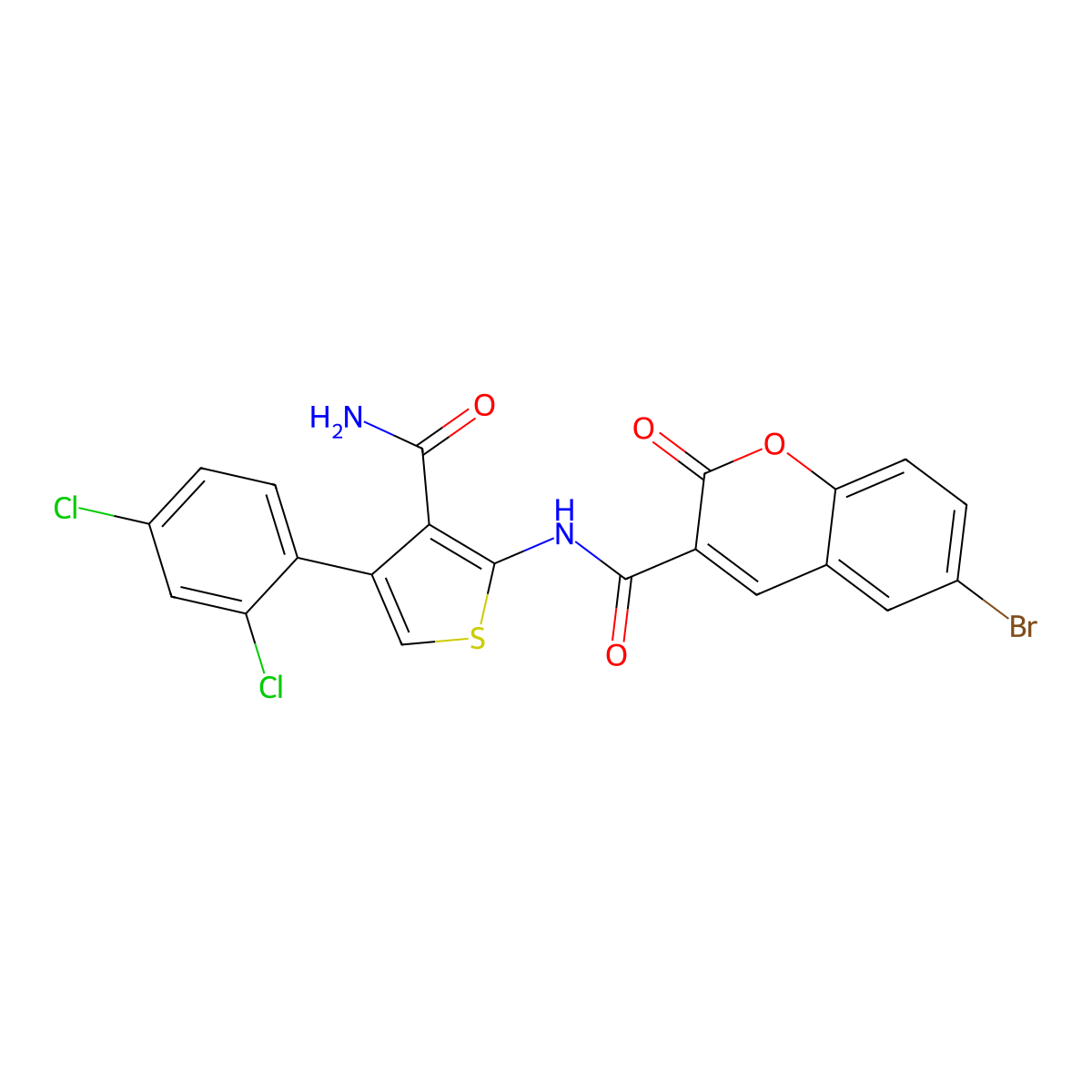 6-bromo-N-[3-carbamoyl-4-(2,4-dichlorophenyl)thiophen-2-yl]-2-oxochromene-3-carboxamide molecular structure, CAS 438220-48-5