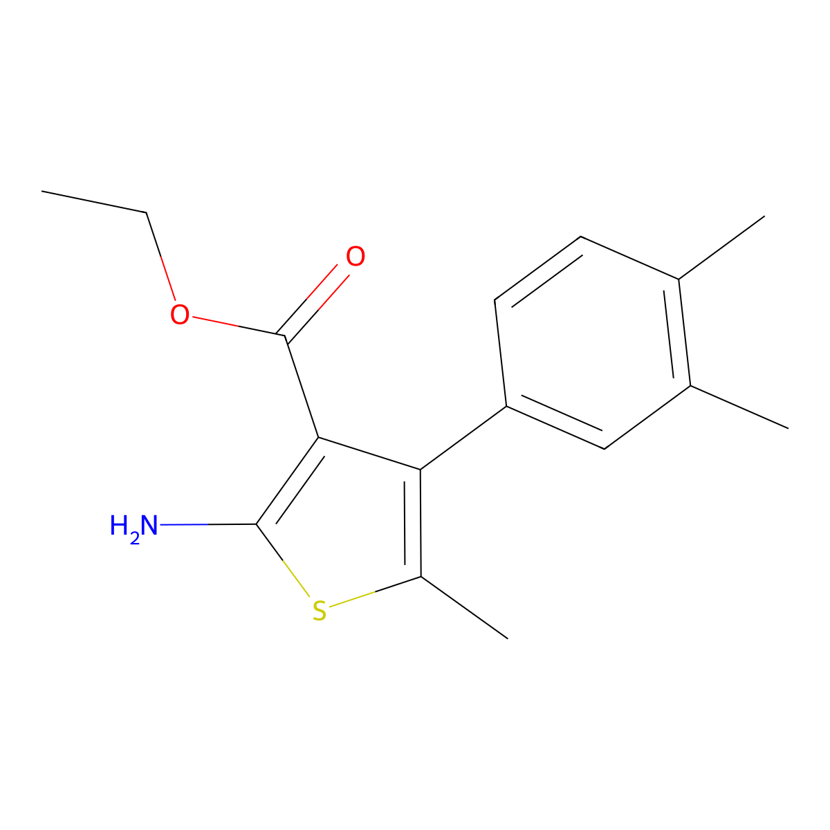 Ethyl 2-amino-4-(3,4-dimethylphenyl)-5-methylthiophene-3-carboxylate molecular structure, CAS 438220-53-2