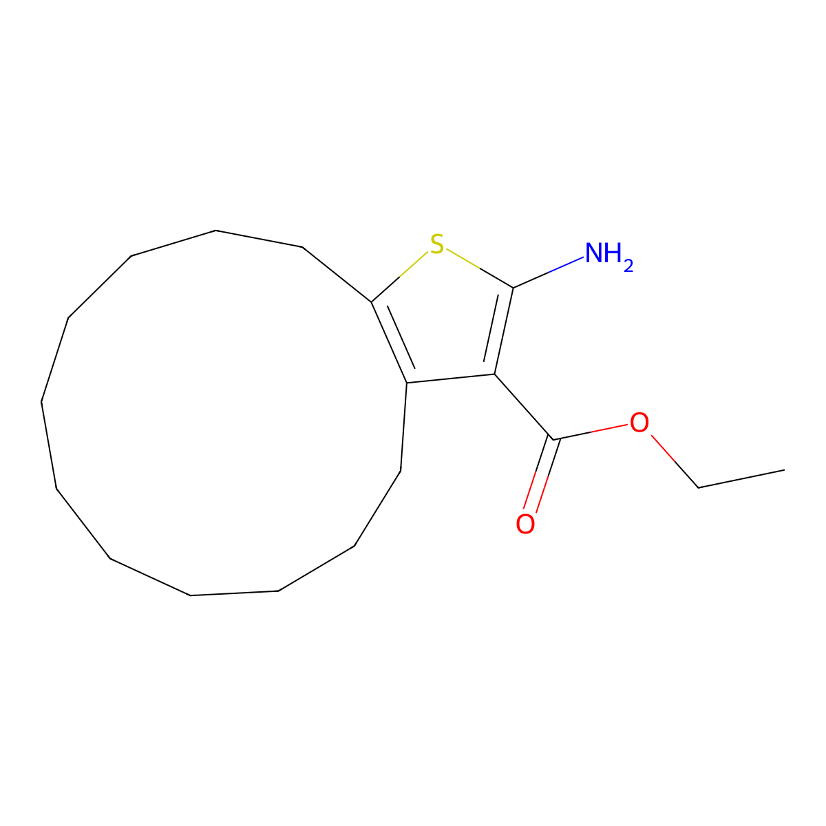 ethyl 2-amino-5,6,7,8,9,10,11,12,13,14-decahydro-4H-cyclotrideca[b]thiophene-3-carboxylate molecular structure, CAS 438220-57-6