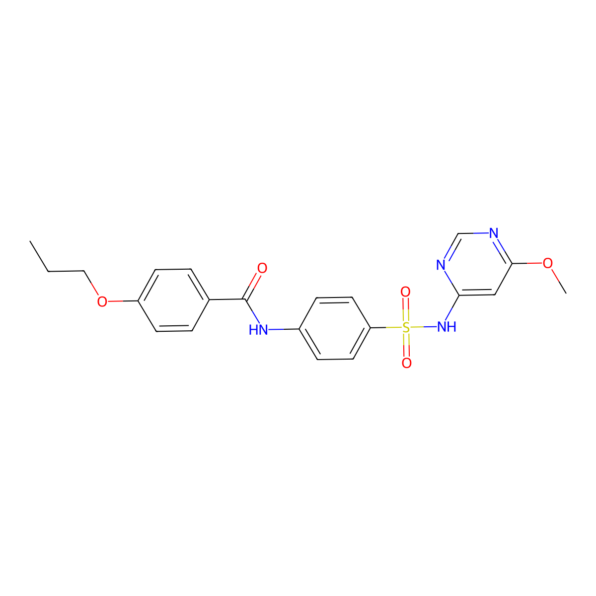 N-[4-[(6-methoxypyrimidin-4-yl)sulfamoyl]phenyl]-4-propoxybenzamide molecular structure, CAS 438220-58-7