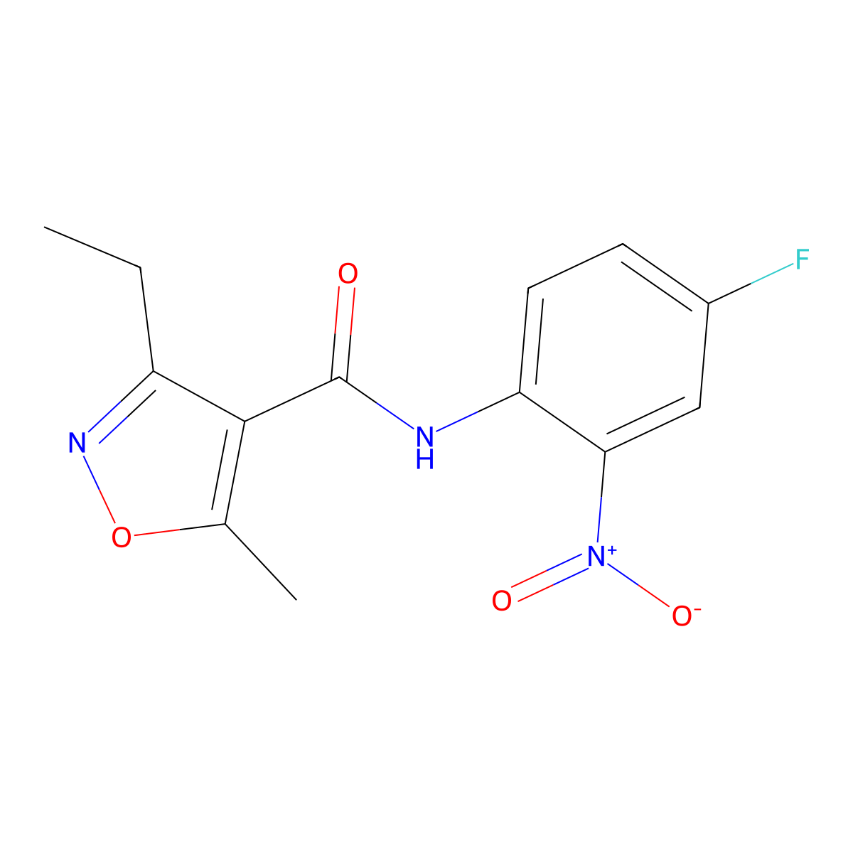 3-ethyl-N-(4-fluoro-2-nitrophenyl)-5-methyl-1,2-oxazole-4-carboxamide molecular structure, CAS 438220-72-5