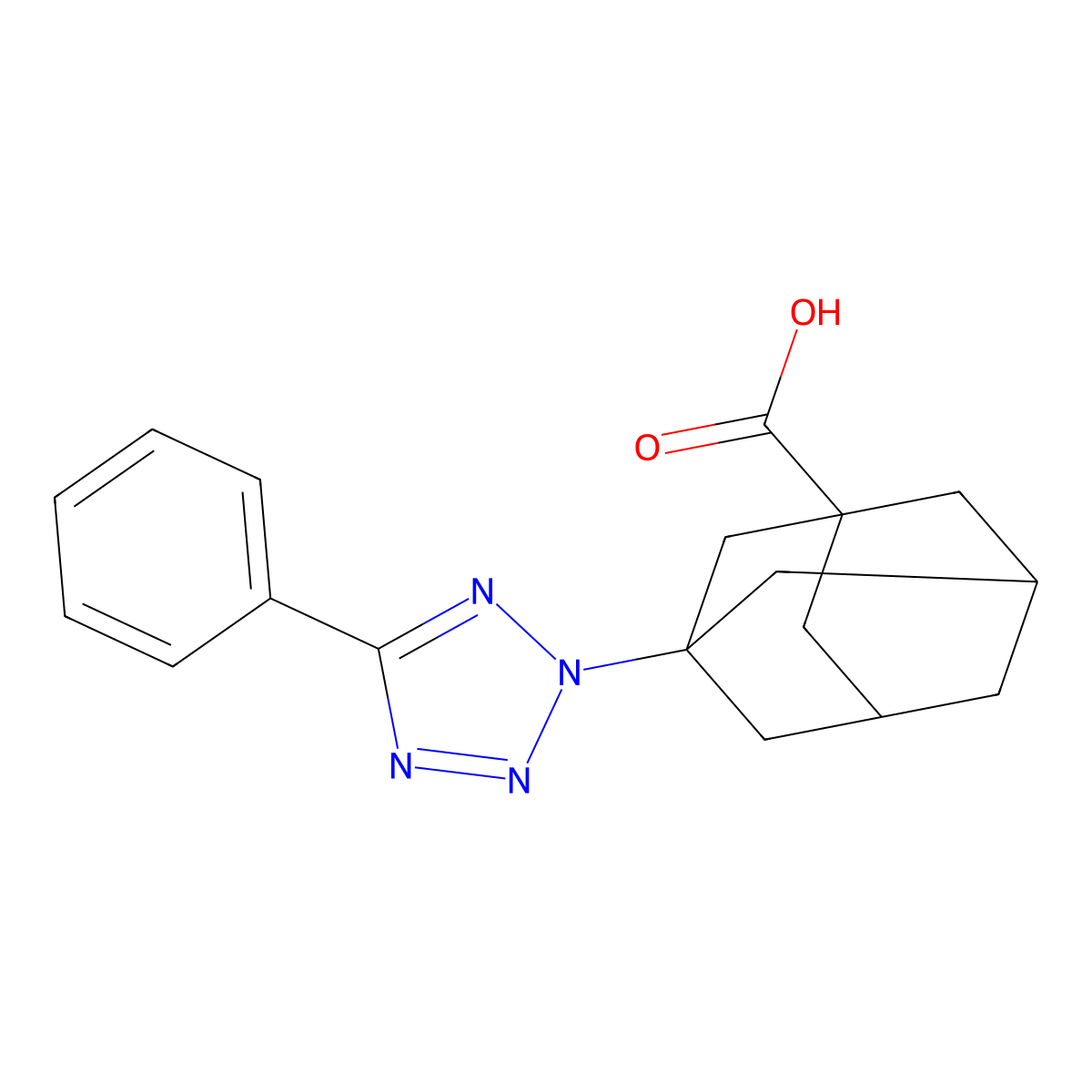 3-(5-Phenyl-tetrazol-2-yl)-adamantane-1-carboxylic acid molecular structure, CAS 438220-74-7