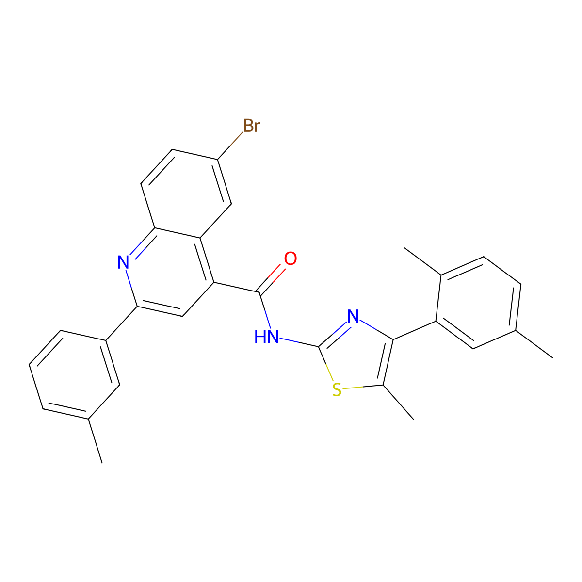 6-bromo-N-[4-(2,5-dimethylphenyl)-5-methyl-1,3-thiazol-2-yl]-2-(3-methylphenyl)quinoline-4-carboxamide molecular structure, CAS 438220-80-5