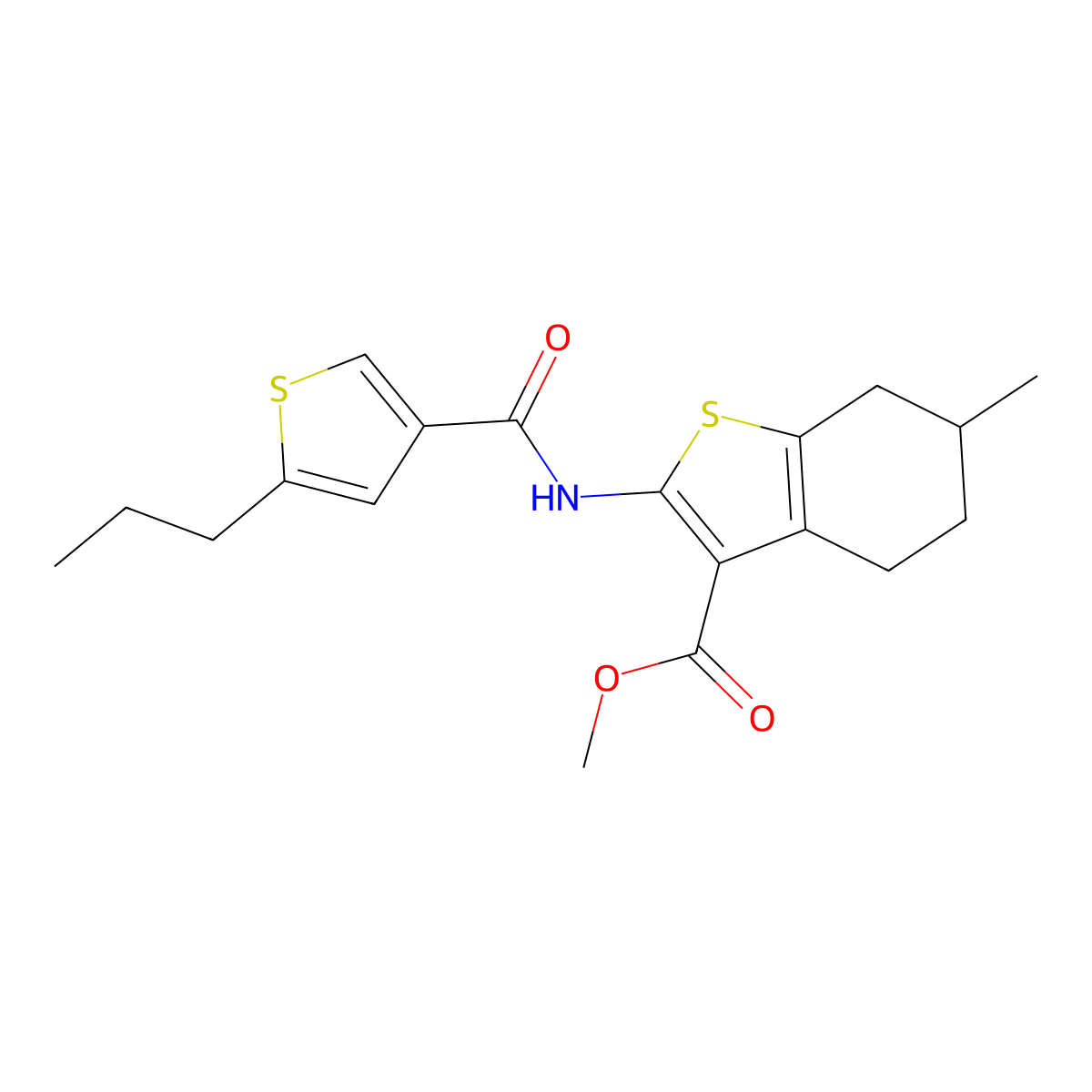 Methyl 6-methyl-2-[(5-propylthiophene-3-carbonyl)amino]-4,5,6,7-tetrahydro-1-benzothiophene-3-carboxylate molecular structure, CAS 438221-13-7