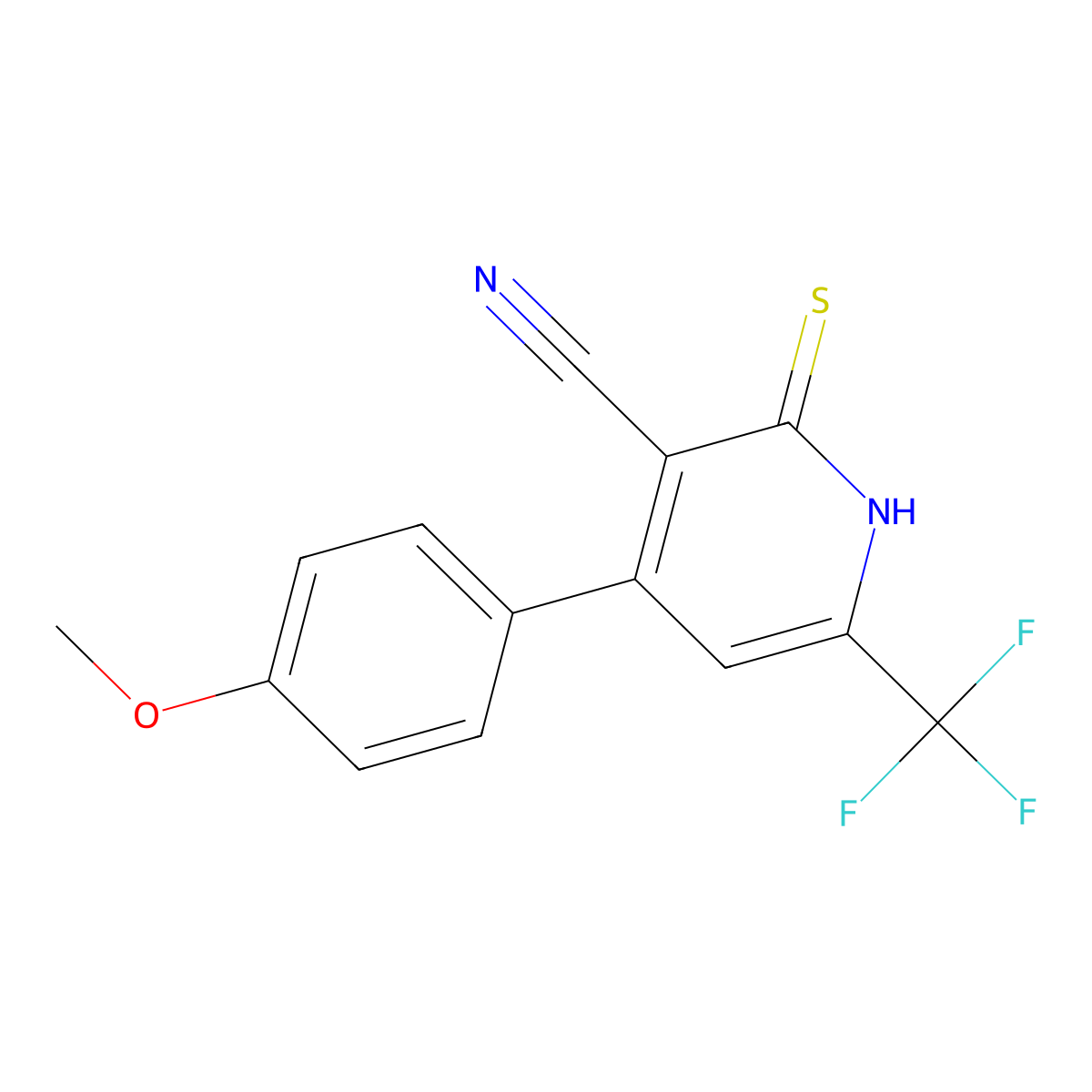 2-Mercapto-4-(4-methoxyphenyl)-6-(trifluoromethyl)nicotinonitrile molecular structure, CAS 438221-56-8
