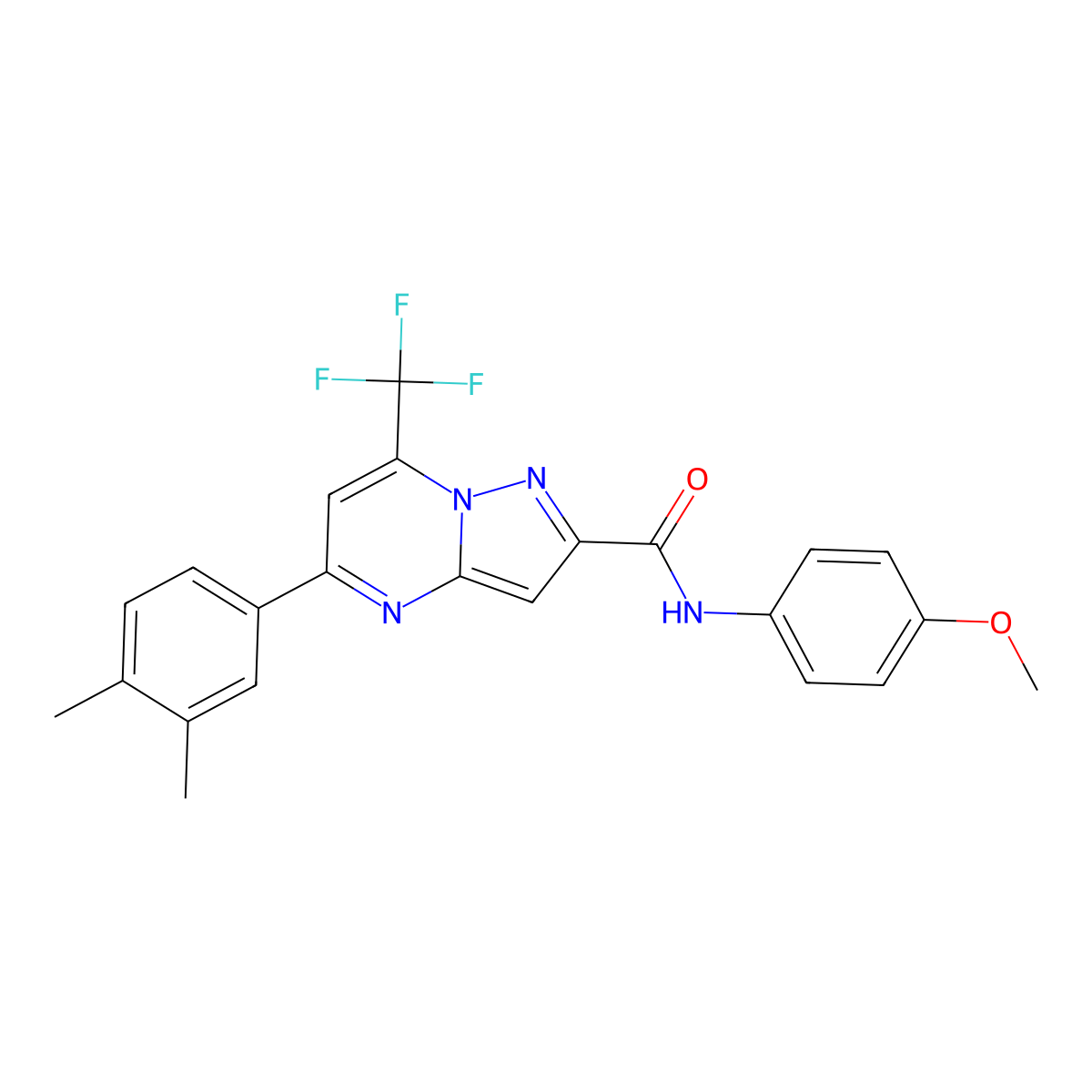 5-(3,4-dimethylphenyl)-N-(4-methoxyphenyl)-7-(trifluoromethyl)pyrazolo[1,5-a]pyrimidine-2-carboxamide molecular structure, CAS 438221-63-7