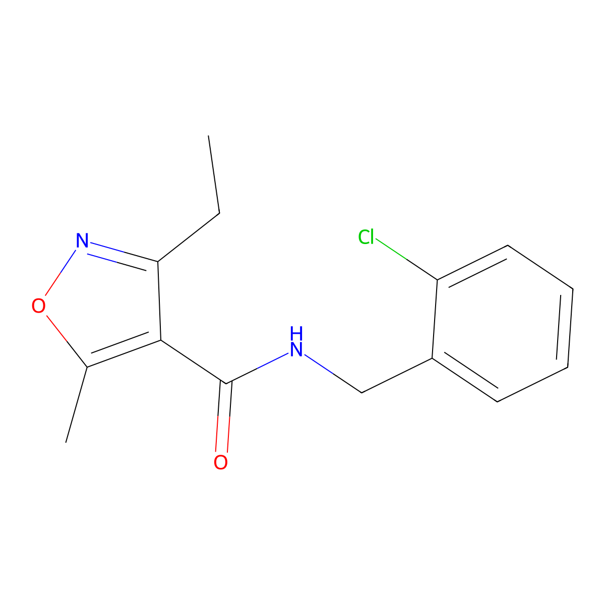 N-[(2-chlorophenyl)methyl]-3-ethyl-5-methyl-1,2-oxazole-4-carboxamide molecular structure, CAS 438221-80-8