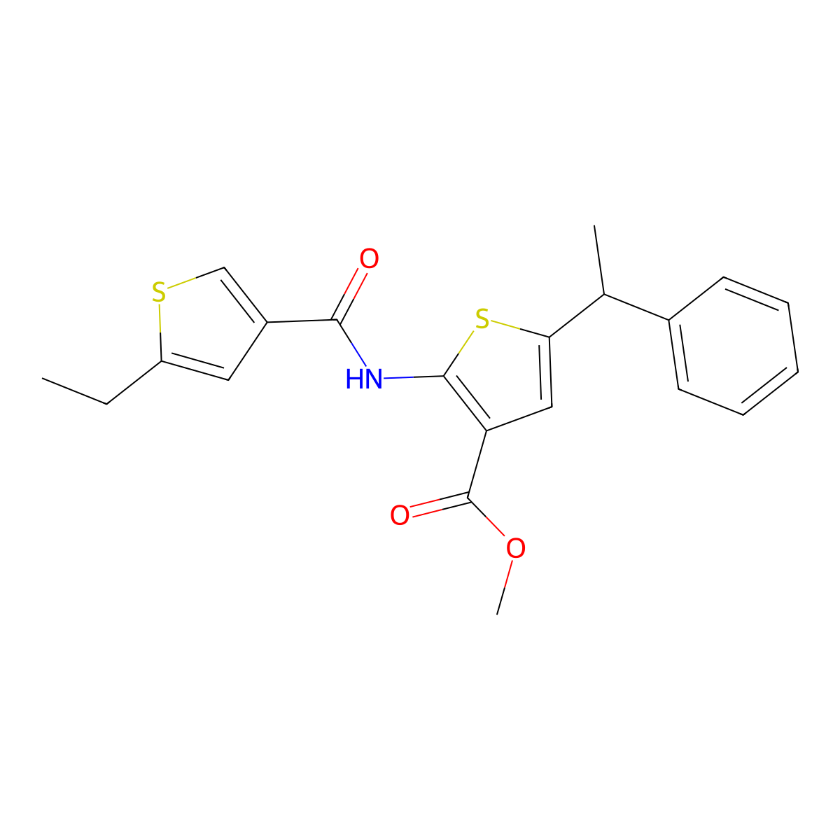Methyl 2-[(5-ethylthiophene-3-carbonyl)amino]-5-(1-phenylethyl)thiophene-3-carboxylate molecular structure, CAS 438221-82-0