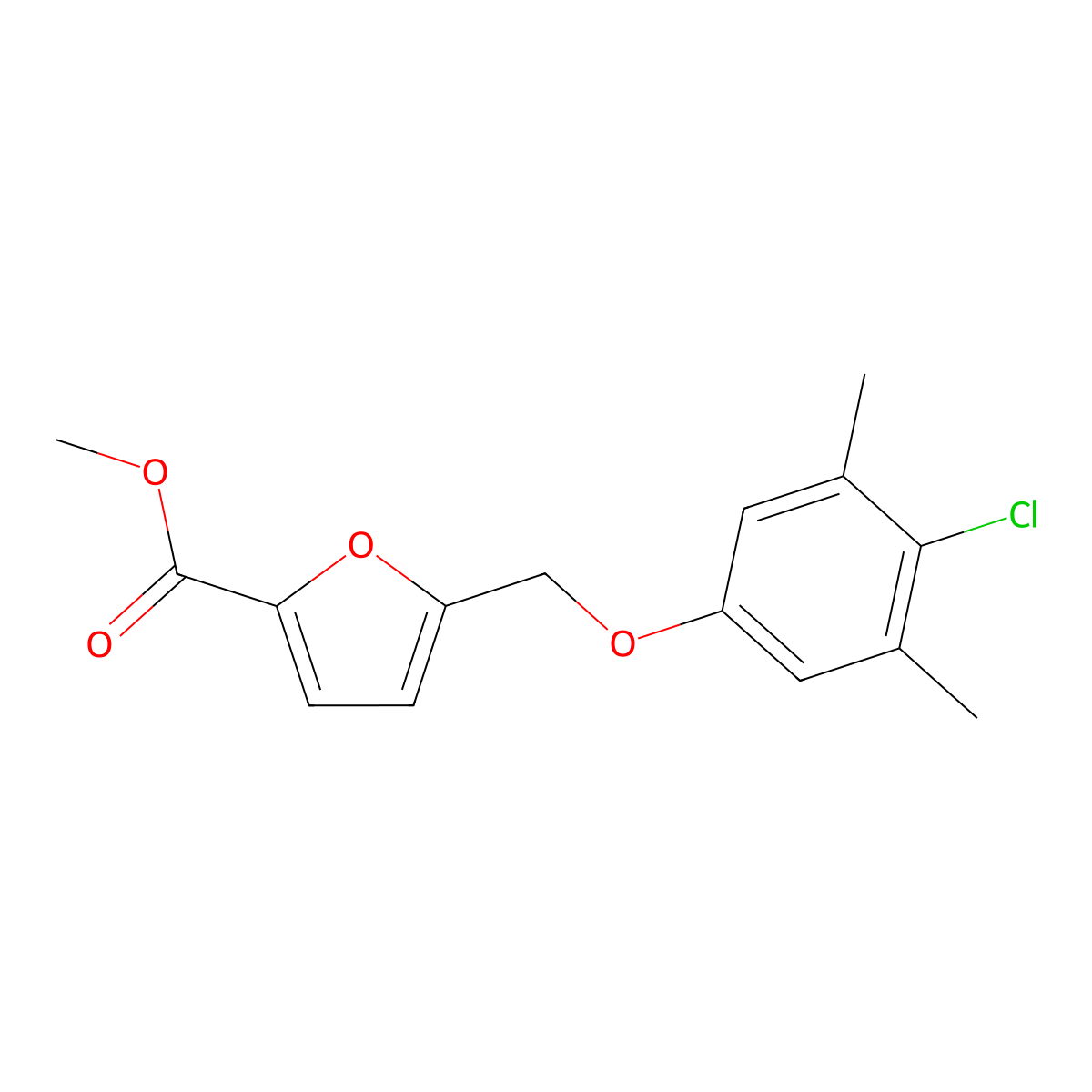 Methyl 5-[(4-chloro-3,5-dimethylphenoxy)methyl]-2-furancarboxylate molecular structure, CAS 438221-88-6