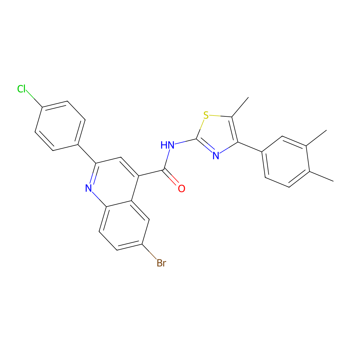 6-bromo-2-(4-chlorophenyl)-N-[4-(3,4-dimethylphenyl)-5-methyl-1,3-thiazol-2-yl]quinoline-4-carboxamide molecular structure, CAS 438221-89-7