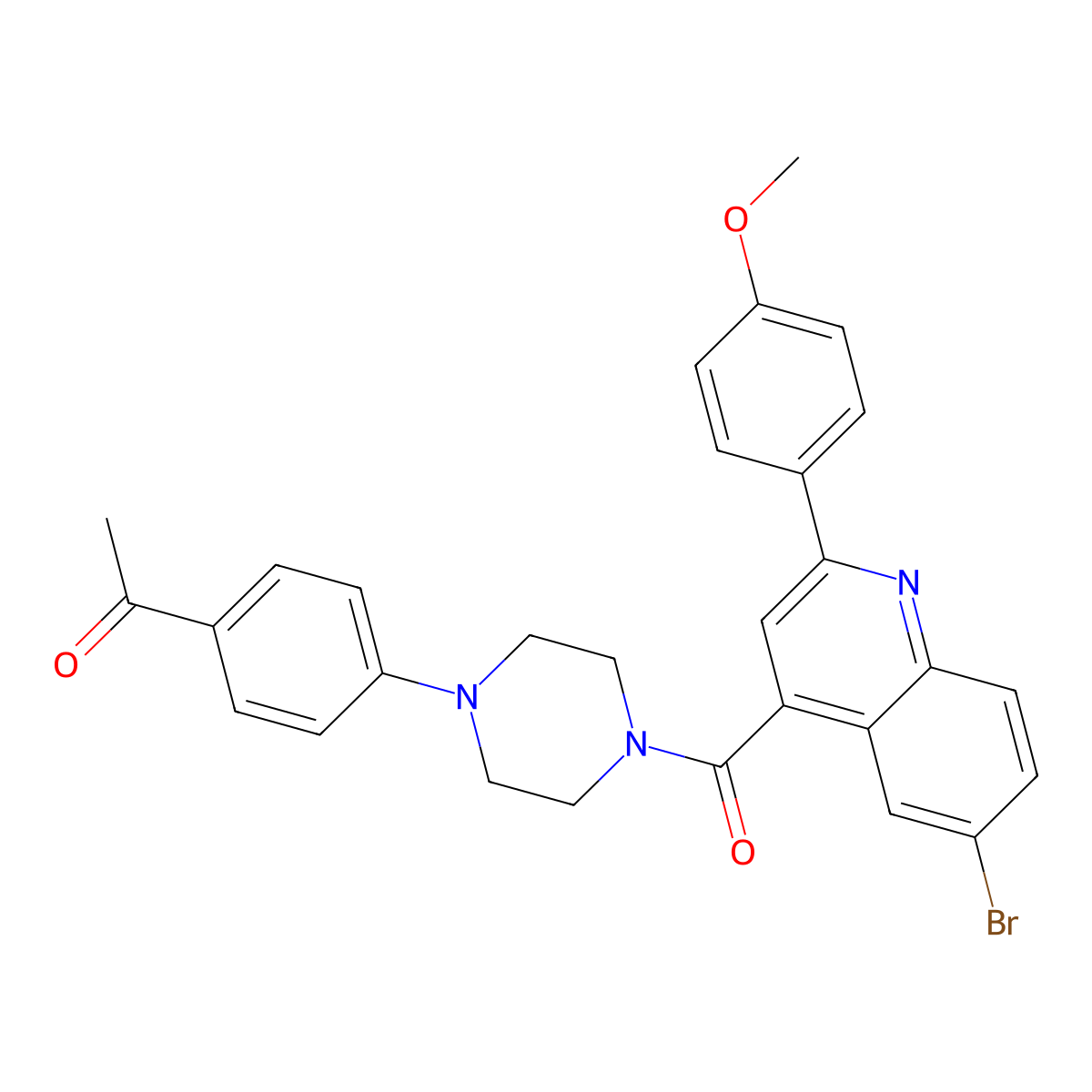 1-[4-[4-[6-Bromo-2-(4-methoxyphenyl)quinoline-4-carbonyl]piperazin-1-yl]phenyl]ethanone molecular structure, CAS 438221-92-2