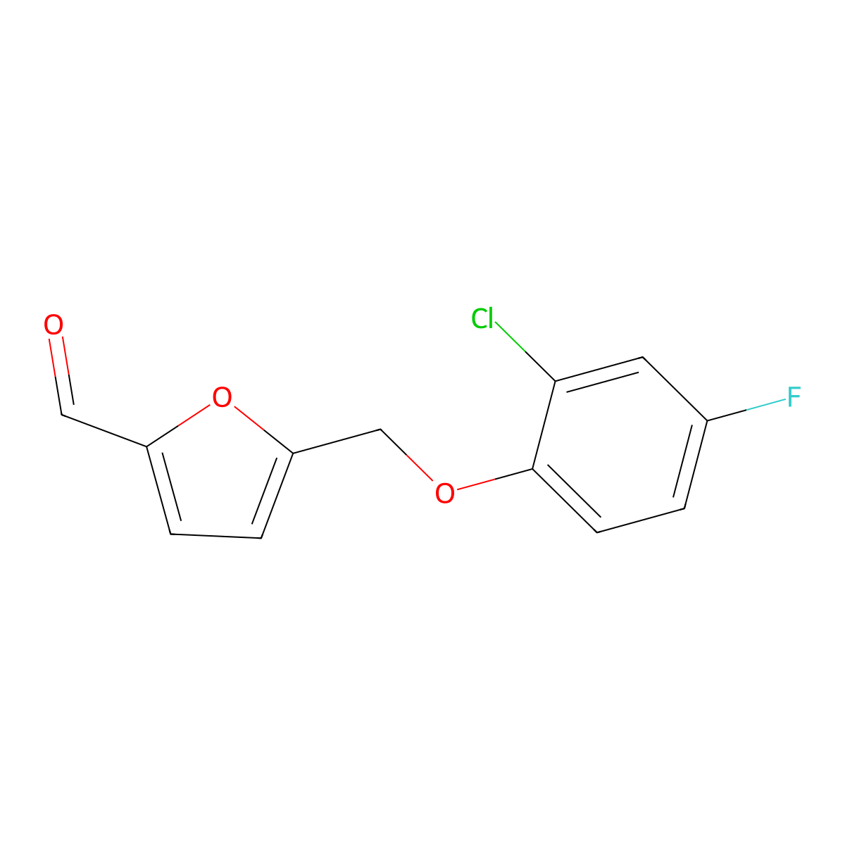 5-((2-Chloro-4-fluorophenoxy)methyl)furan-2-carbaldehyde molecular structure, CAS 438221-97-7