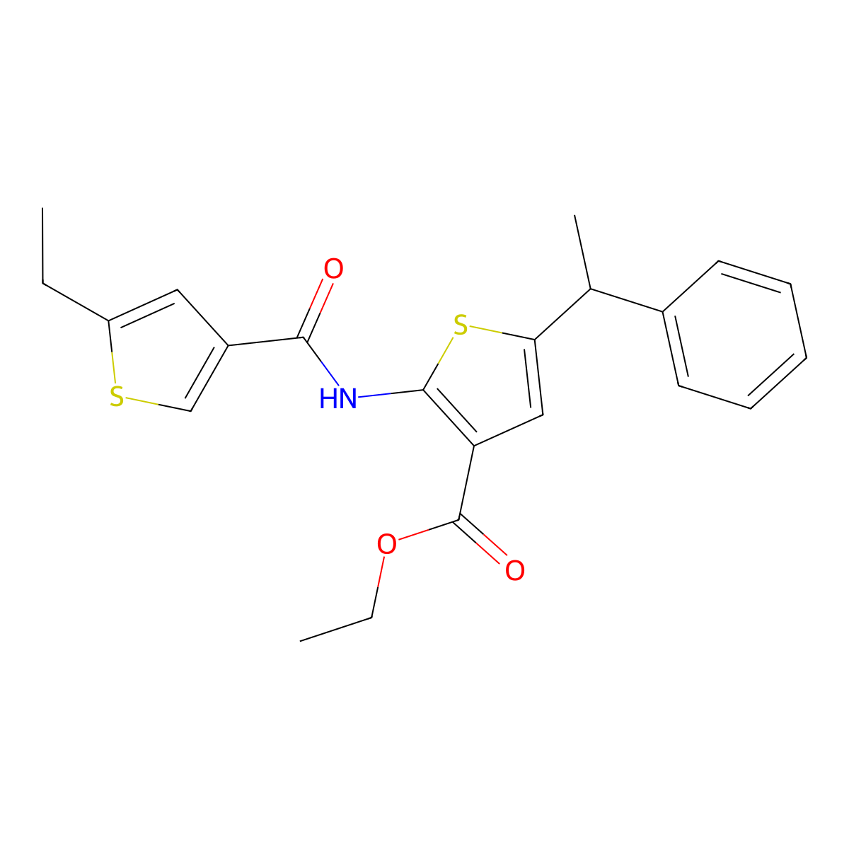 Ethyl 2-[(5-ethylthiophene-3-carbonyl)amino]-5-(1-phenylethyl)thiophene-3-carboxylate molecular structure, CAS 438222-08-3