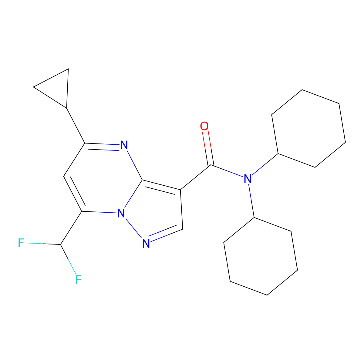 N,N-dicyclohexyl-5-cyclopropyl-7-(difluoromethyl)pyrazolo[1,5-a]pyrimidine-3-carboxamide molecular structure, CAS 438222-14-1