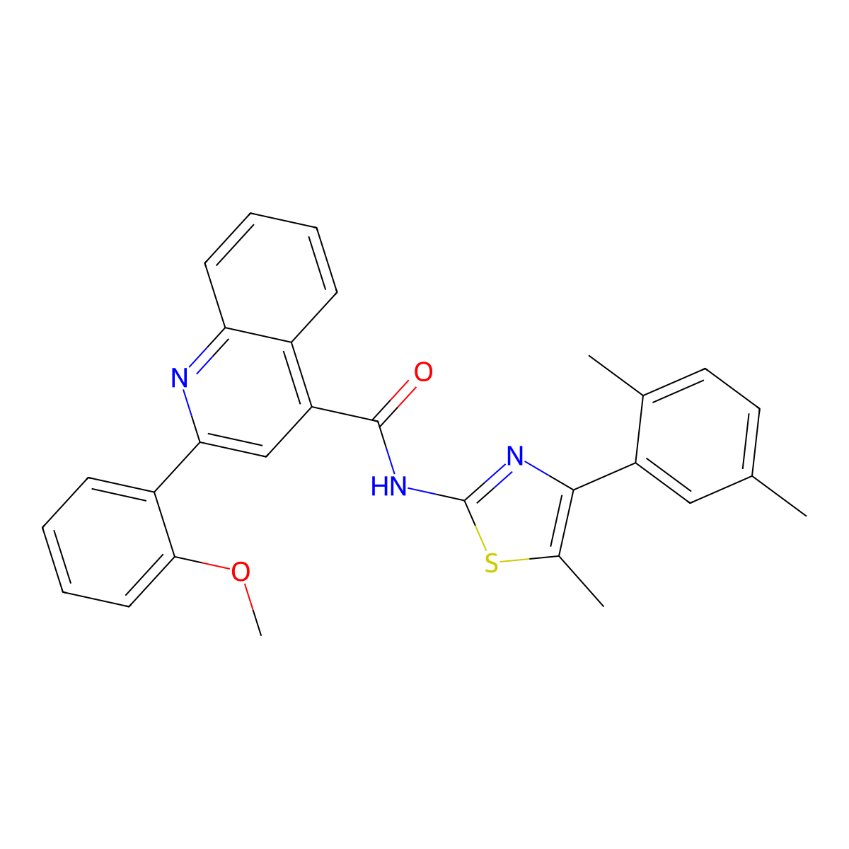 N-[4-(2,5-dimethylphenyl)-5-methyl-1,3-thiazol-2-yl]-2-(2-methoxyphenyl)quinoline-4-carboxamide molecular structure, CAS 438222-17-4