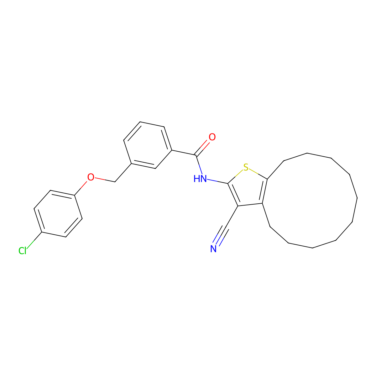 3-[(4-chlorophenoxy)methyl]-N-(3-cyano-4,5,6,7,8,9,10,11,12,13-decahydrocyclododeca[b]thiophen-2-yl)benzamide molecular structure, CAS 438222-75-4