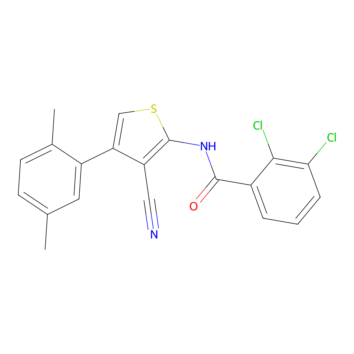 2,3-dichloro-N-[3-cyano-4-(2,5-dimethylphenyl)thiophen-2-yl]benzamide molecular structure, CAS 438222-87-8