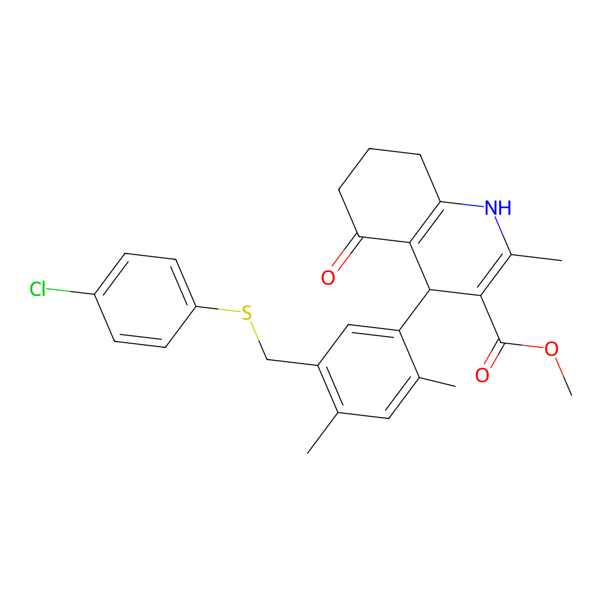 Methyl 4-(5-{[(4-chlorophenyl)sulfanyl]methyl}-2,4-dimethylphenyl)-2-methyl-5-oxo-1,4,5,6,7,8-hexahydro-3-quinolinecarboxylate molecular structure, CAS 438223-06-4