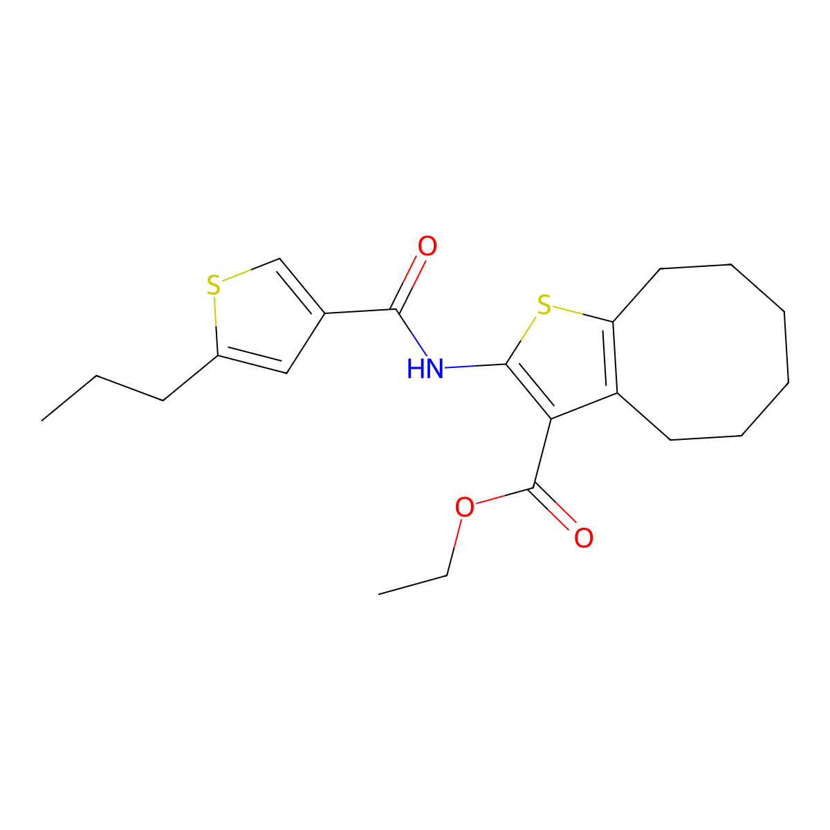Ethyl 2-[(5-propylthiophene-3-carbonyl)amino]-4,5,6,7,8,9-hexahydrocycloocta[b]thiophene-3-carboxylate molecular structure, CAS 438223-13-3