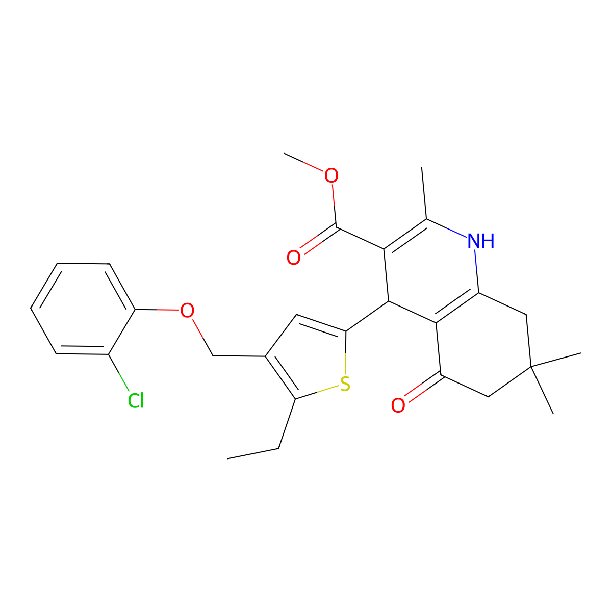 Methyl 4-{4-[(2-chlorophenoxy)methyl]-5-ethyl-2-thienyl}-2,7,7-trimethyl-5-oxo-1,4,5,6,7,8-hexahydro-3-quinolinecarboxylate molecular structure, CAS 438223-18-8