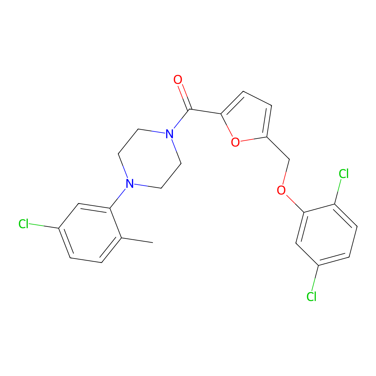 [4-(5-Chloro-2-methylphenyl)piperazin-1-yl]-[5-[(2,5-dichlorophenoxy)methyl]furan-2-yl]methanone molecular structure, CAS 438223-24-6