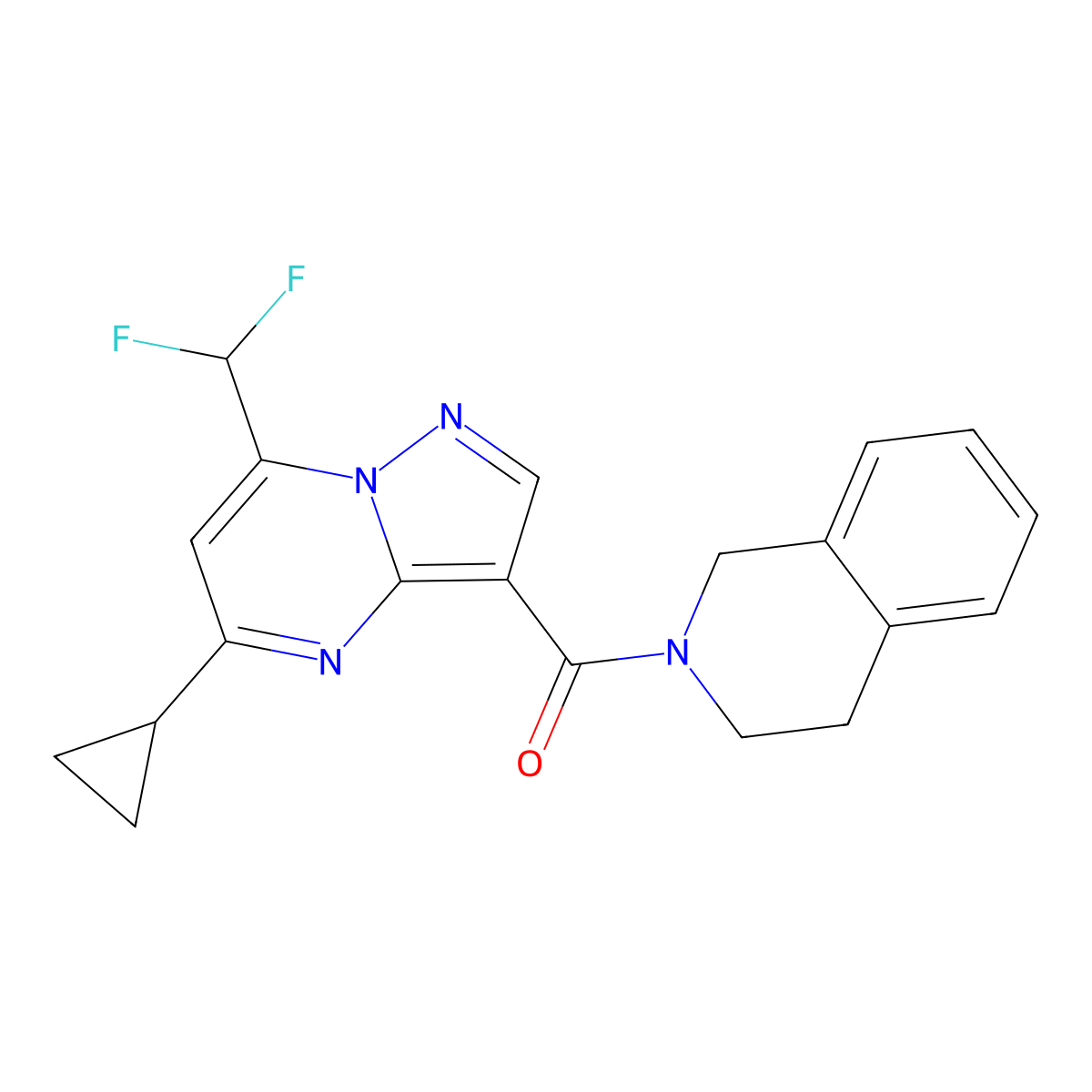 2-{[5-Cyclopropyl-7-(difluoromethyl)pyrazolo[1,5-a]pyrimidin-3-yl]carbonyl}-1,2,3,4-tetrahydroisoquinoline molecular structure, CAS 438223-28-0