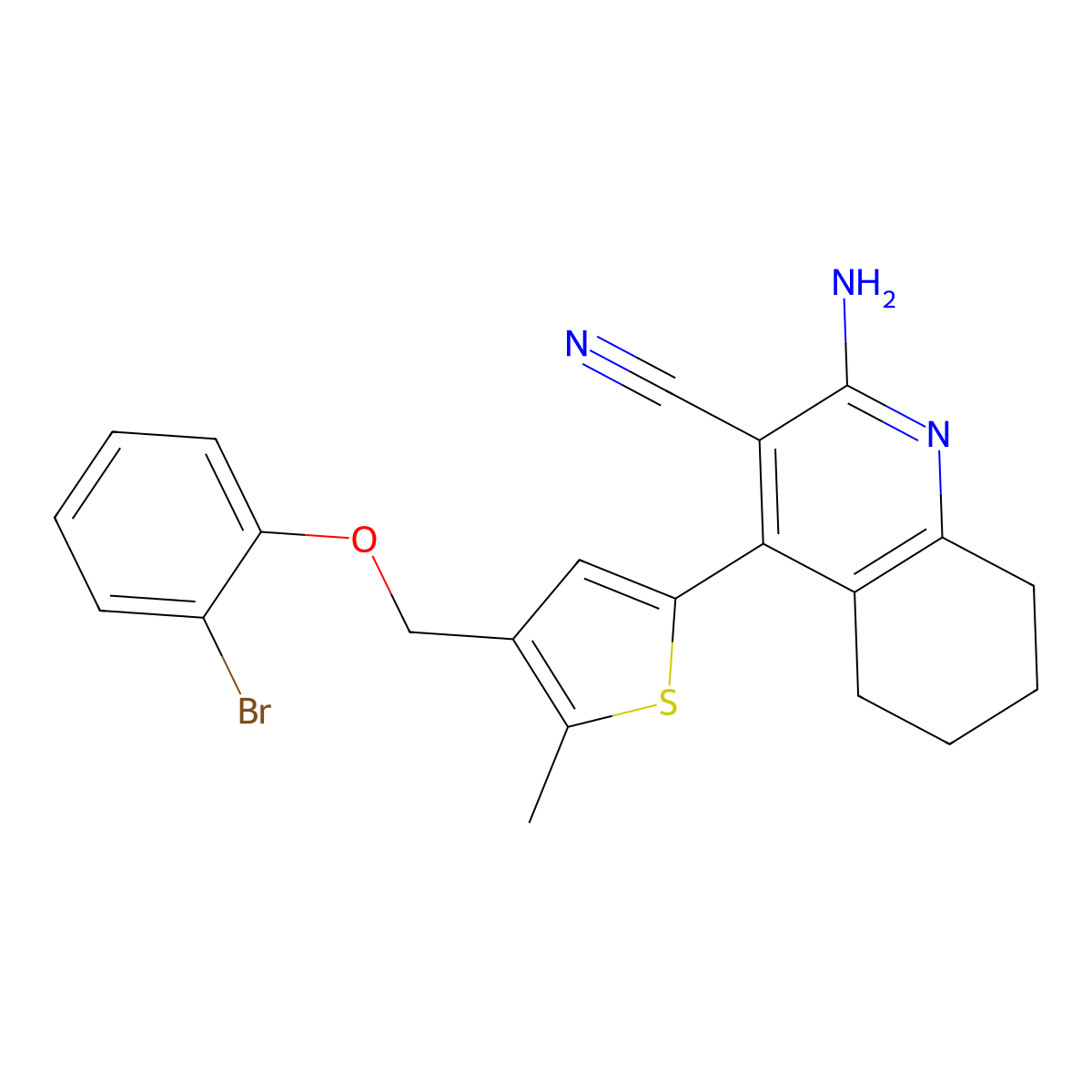 2-Amino-4-{4-[(2-bromophenoxy)methyl]-5-methyl-2-thienyl}-5,6,7,8-tetrahydro-3-quinolinecarbonitrile molecular structure, CAS 438223-29-1