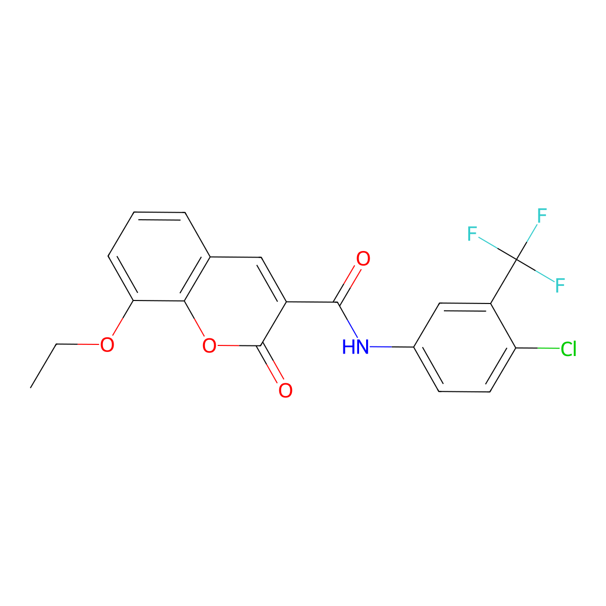 N-[4-chloro-3-(trifluoromethyl)phenyl]-8-ethoxy-2-oxochromene-3-carboxamide molecular structure, CAS 438223-31-5