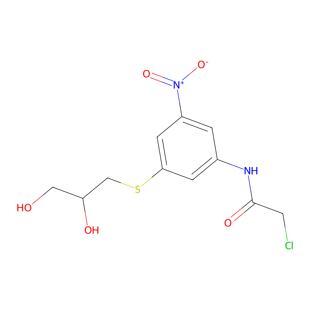 2-chloro-N-{3-[(2,3-dihydroxypropyl)sulfanyl]-5-nitrophenyl}acetamide molecular structure, CAS 438223-35-9