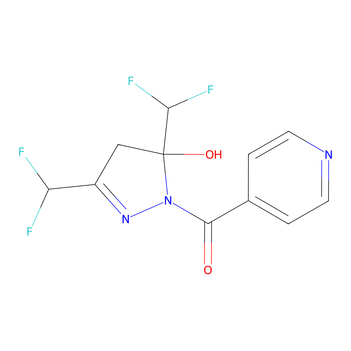3,5-bis(difluoromethyl)-1-isonicotinoyl-4,5-dihydro-1H-pyrazol-5-ol molecular structure, CAS 438223-36-0