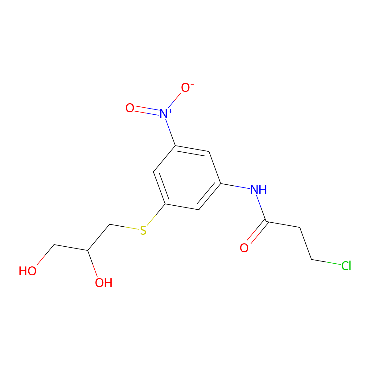 3-chloro-N-{3-[(2,3-dihydroxypropyl)sulfanyl]-5-nitrophenyl}propanamide molecular structure, CAS 438223-44-0