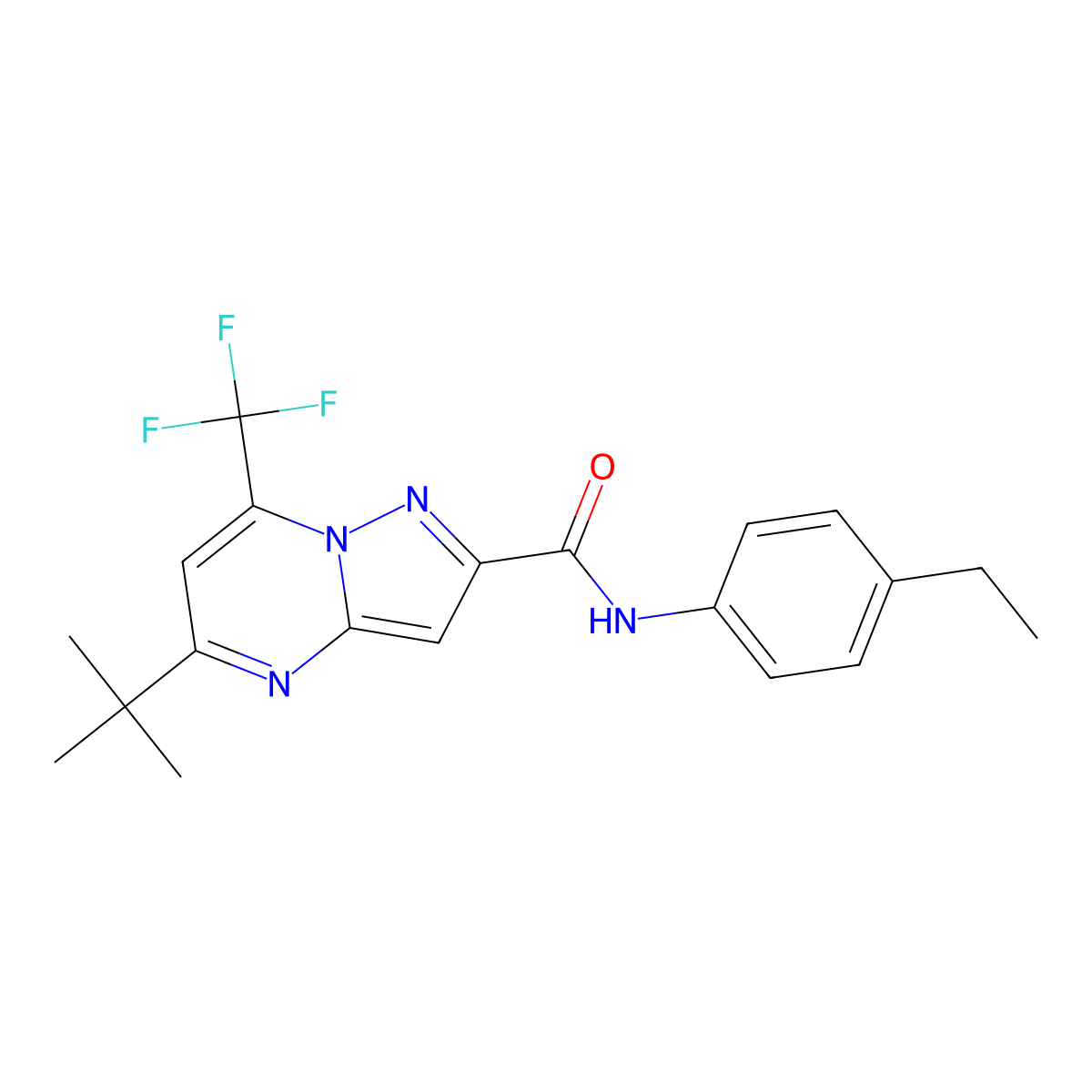 5-tert-butyl-N-(4-ethylphenyl)-7-(trifluoromethyl)pyrazolo[1,5-a]pyrimidine-2-carboxamide molecular structure, CAS 438223-55-3