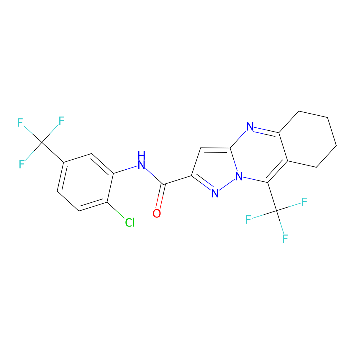 N-[2-chloro-5-(trifluoromethyl)phenyl]-9-(trifluoromethyl)-5,6,7,8-tetrahydropyrazolo[5,1-b]quinazoline-2-carboxamide molecular structure, CAS 438223-58-6