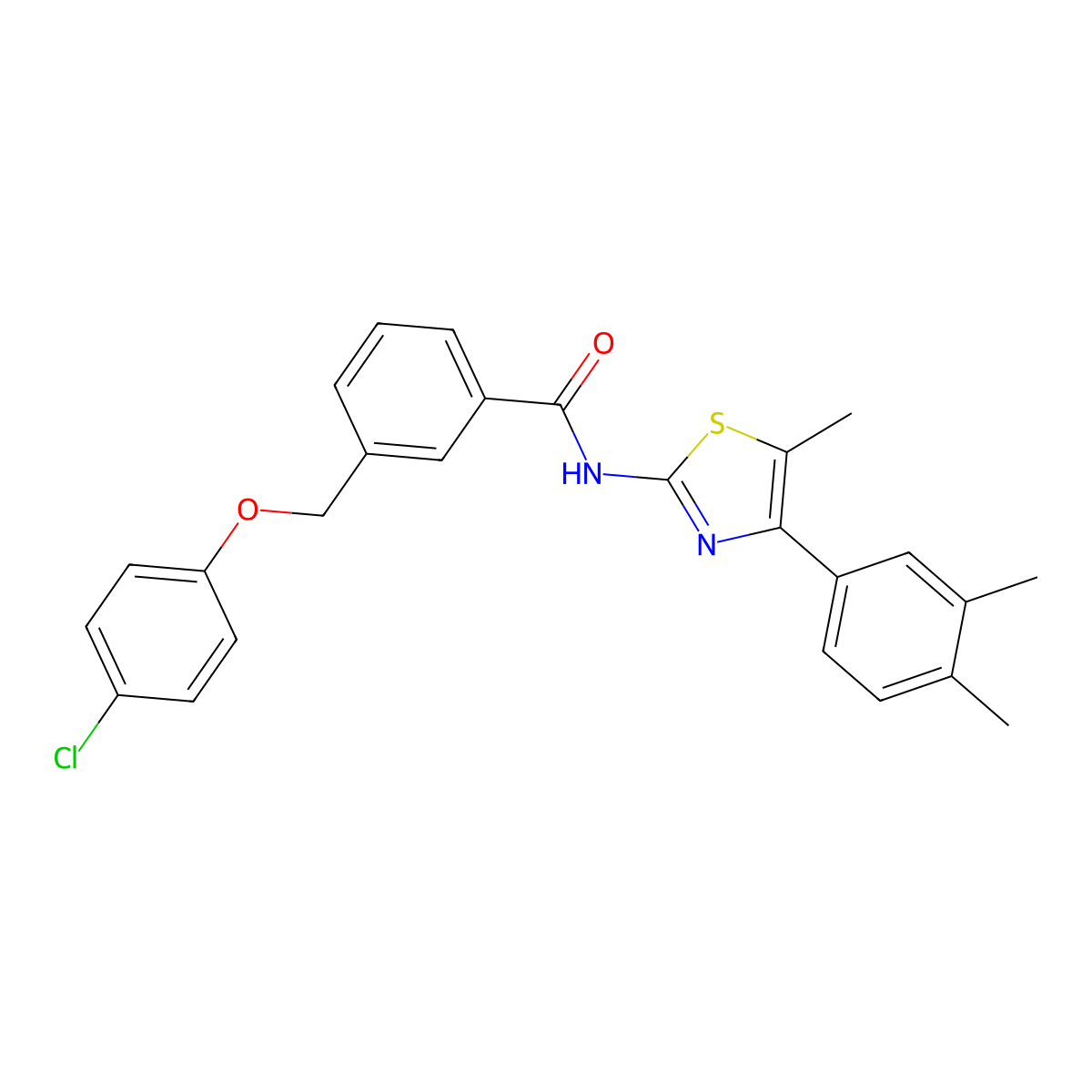 3-[(4-chlorophenoxy)methyl]-N-[4-(3,4-dimethylphenyl)-5-methyl-1,3-thiazol-2-yl]benzamide molecular structure, CAS 438223-61-1