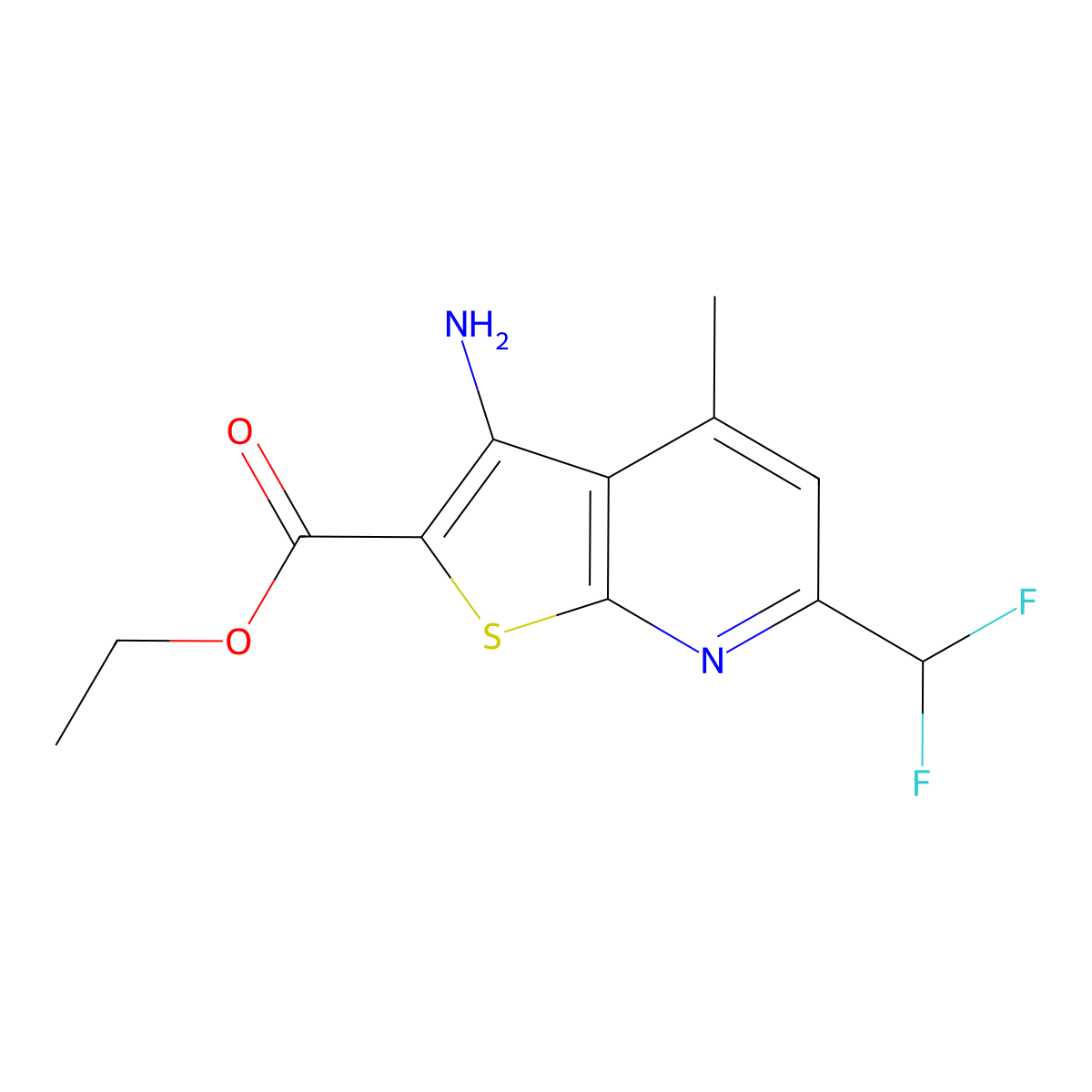 Ethyl 3-amino-6-(difluoromethyl)-4-methylthieno[2,3-b]pyridine-2-carboxylate molecular structure, CAS 438223-65-5