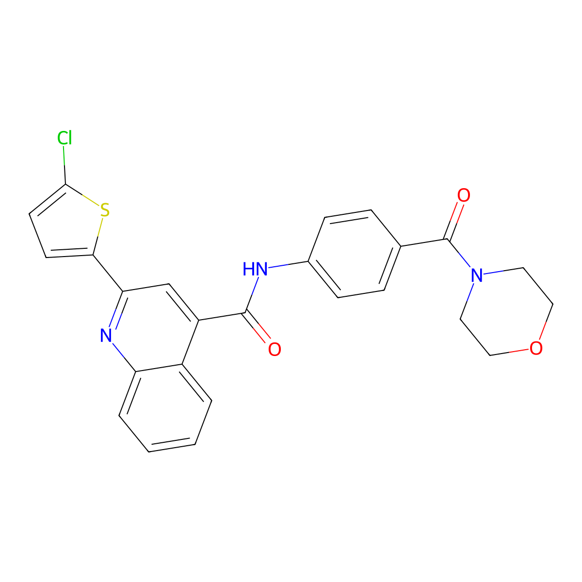 2-(5-chlorothiophen-2-yl)-N-[4-(morpholine-4-carbonyl)phenyl]quinoline-4-carboxamide molecular structure, CAS 438223-81-5
