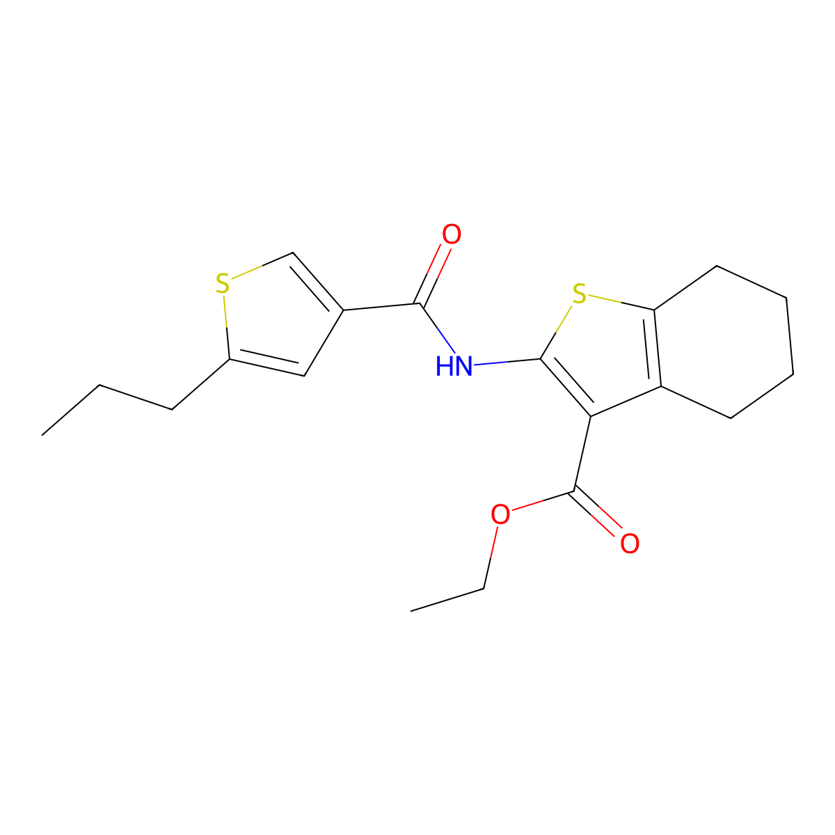 Ethyl 2-[(5-propylthiophene-3-carbonyl)amino]-4,5,6,7-tetrahydro-1-benzothiophene-3-carboxylate molecular structure, CAS 438224-18-1
