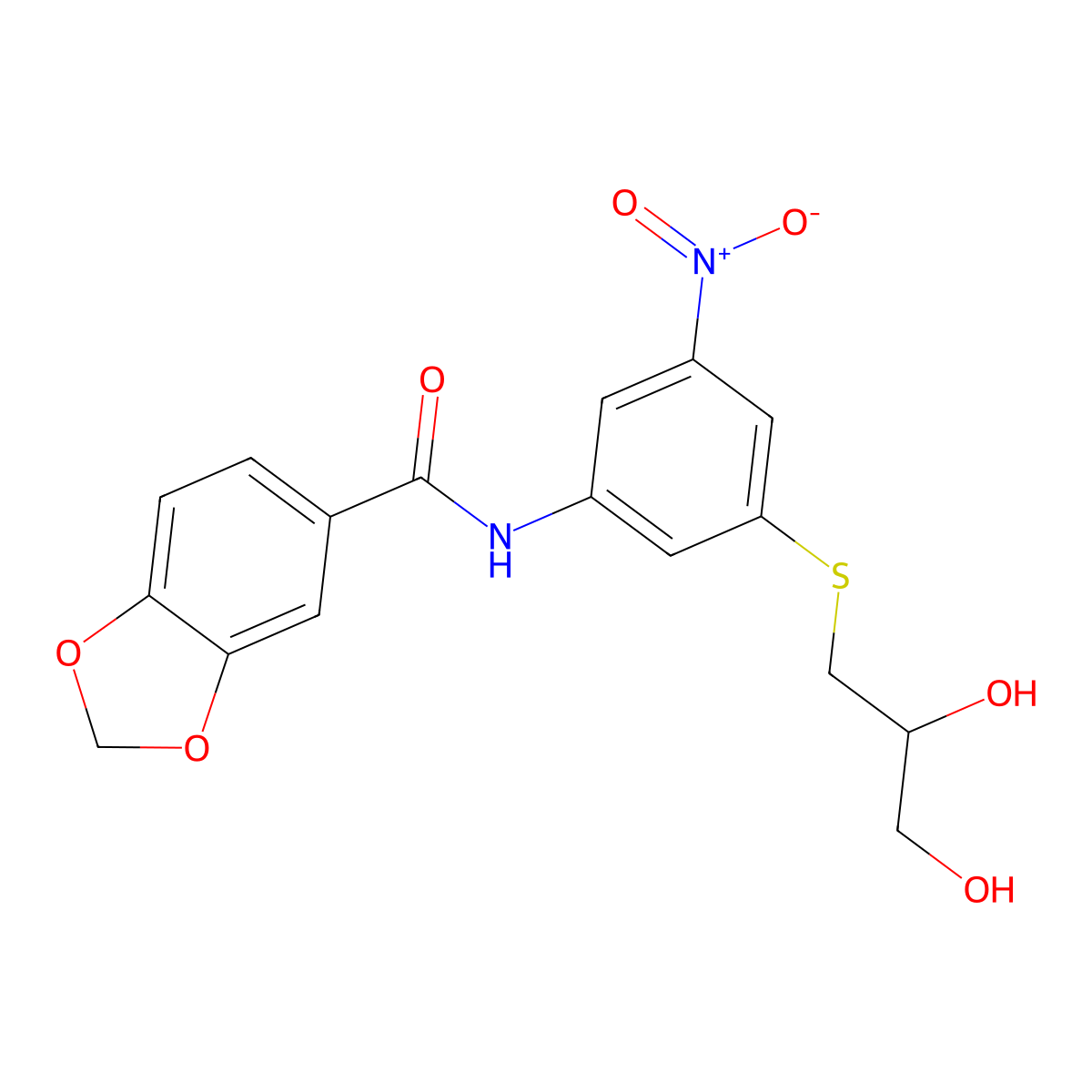 N-{3-[(2,3-dihydroxypropyl)sulfanyl]-5-nitrophenyl}-1,3-benzodioxole-5-carboxamide molecular structure, CAS 438224-25-0