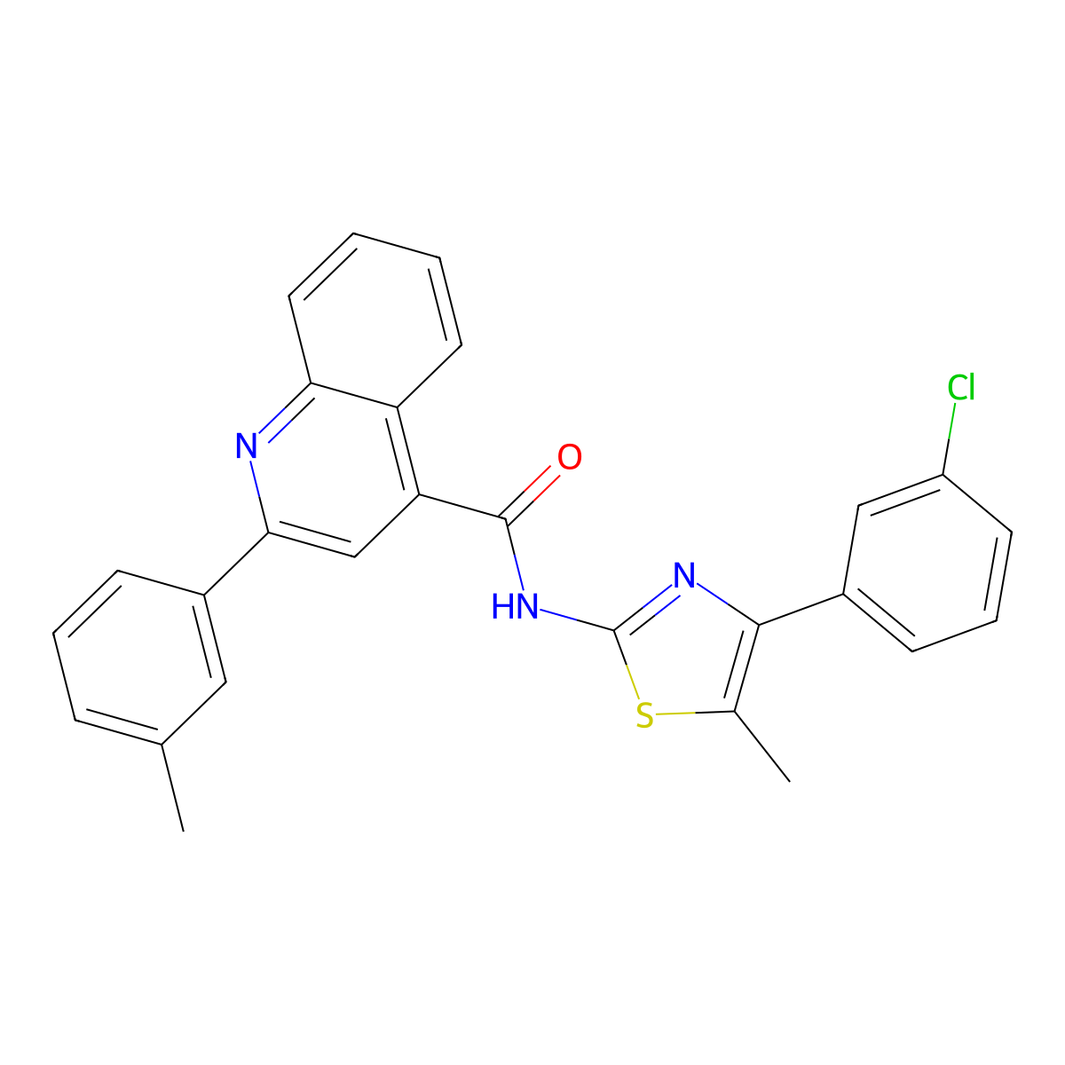 N-[4-(3-chlorophenyl)-5-methyl-1,3-thiazol-2-yl]-2-(3-methylphenyl)quinoline-4-carboxamide molecular structure, CAS 438224-43-2
