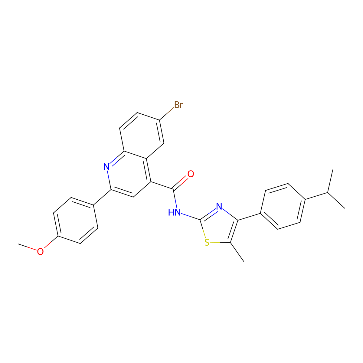 6-bromo-2-(4-methoxyphenyl)-N-[5-methyl-4-(4-propan-2-ylphenyl)-1,3-thiazol-2-yl]quinoline-4-carboxamide molecular structure, CAS 438224-50-1