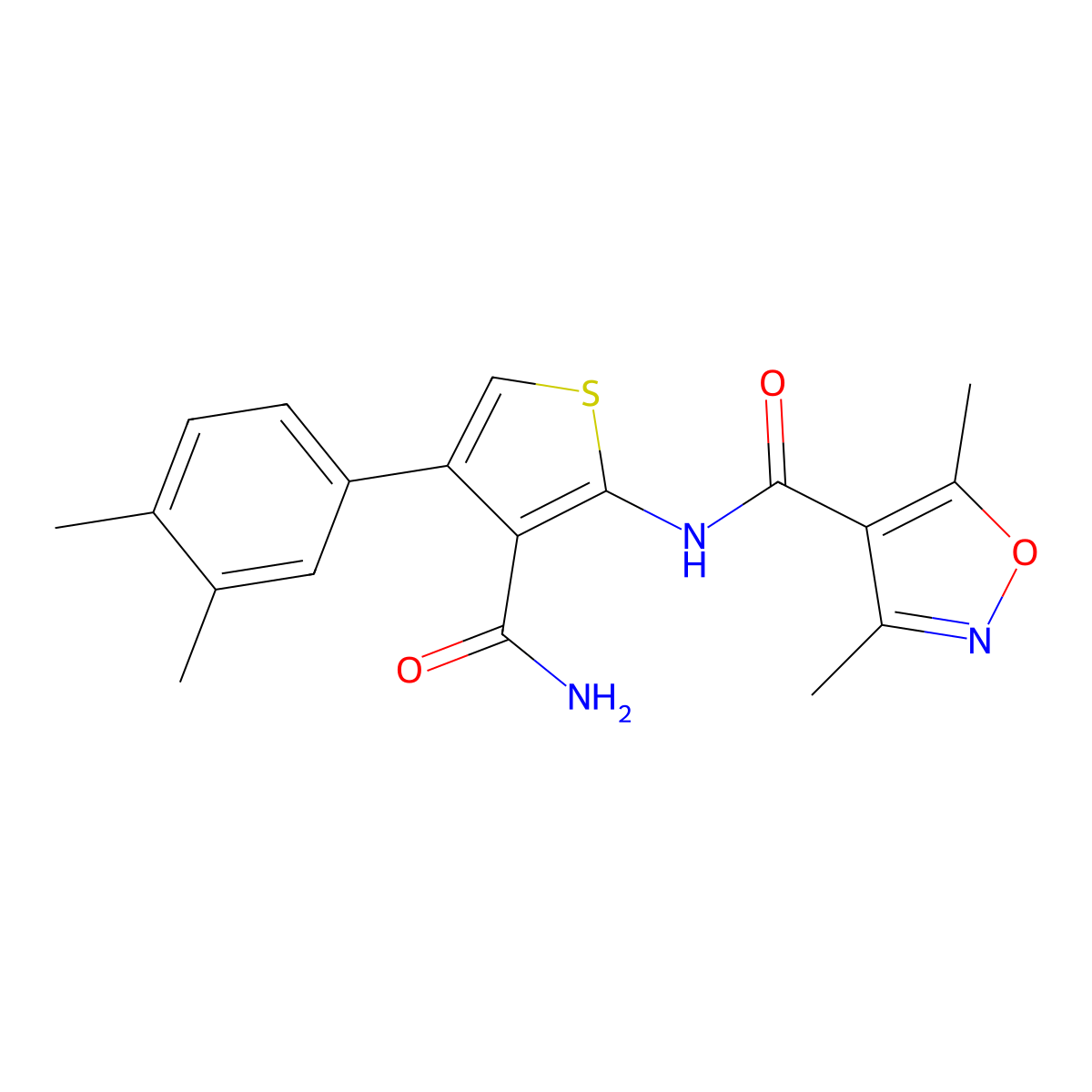 N-[3-carbamoyl-4-(3,4-dimethylphenyl)thiophen-2-yl]-3,5-dimethyl-1,2-oxazole-4-carboxamide molecular structure, CAS 438224-55-6