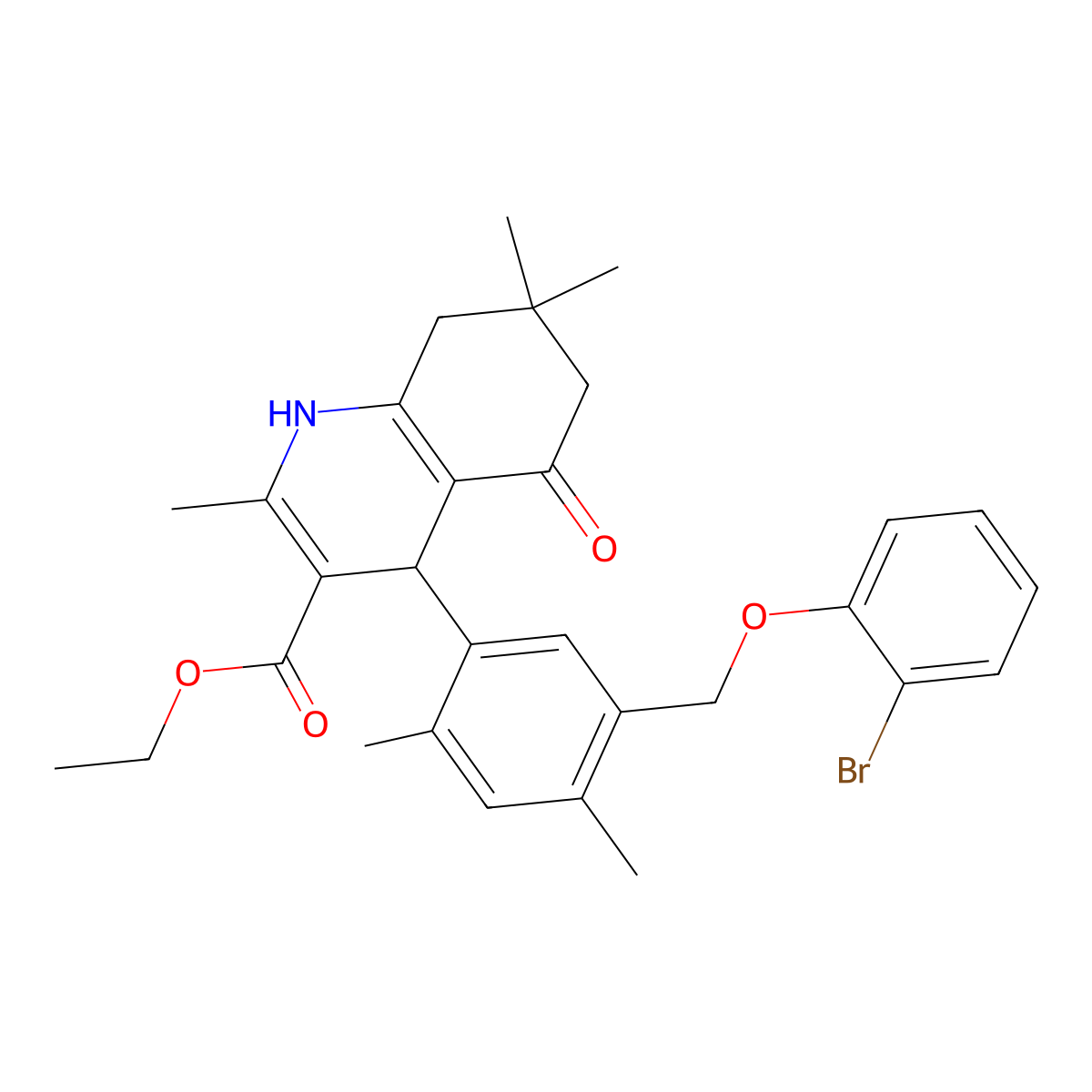 Ethyl 4-{5-[(2-bromophenoxy)methyl]-2,4-dimethylphenyl}-2,7,7-trimethyl-5-oxo-1,4,5,6,7,8-hexahydro-3-quinolinecarboxylate molecular structure, CAS 438224-69-2