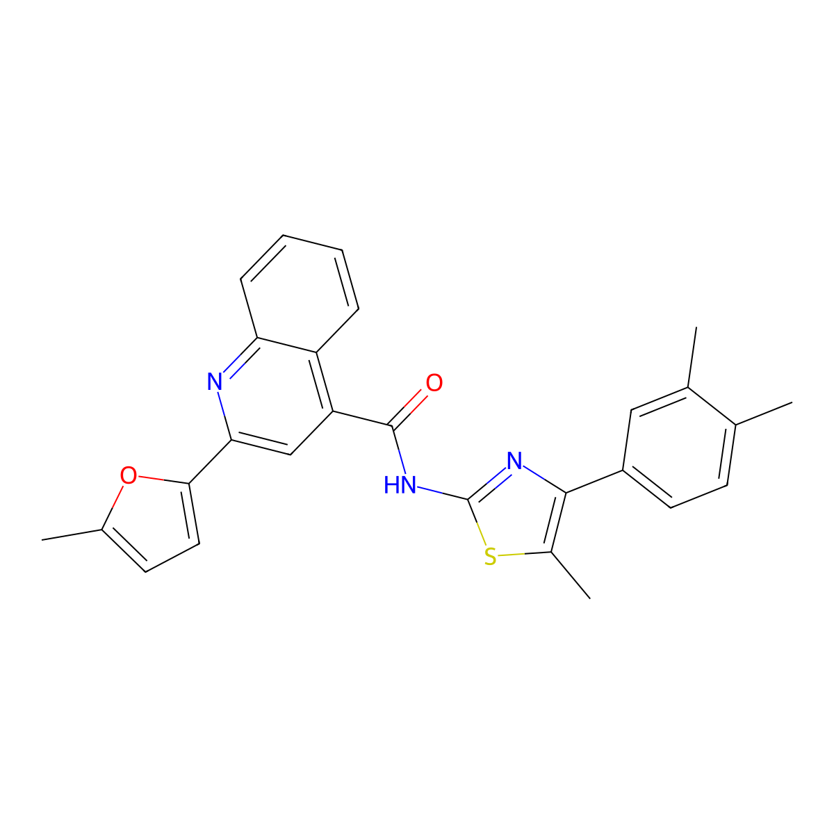 N-[4-(3,4-dimethylphenyl)-5-methyl-1,3-thiazol-2-yl]-2-(5-methylfuran-2-yl)quinoline-4-carboxamide molecular structure, CAS 438224-77-2