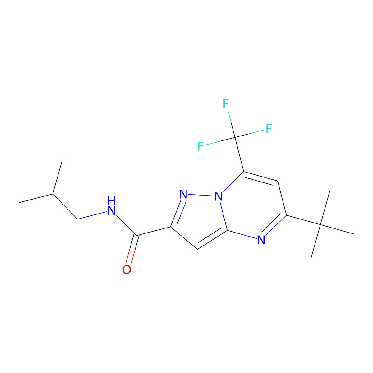 5-tert-butyl-N-(2-methylpropyl)-7-(trifluoromethyl)pyrazolo[1,5-a]pyrimidine-2-carboxamide molecular structure, CAS 438224-81-8