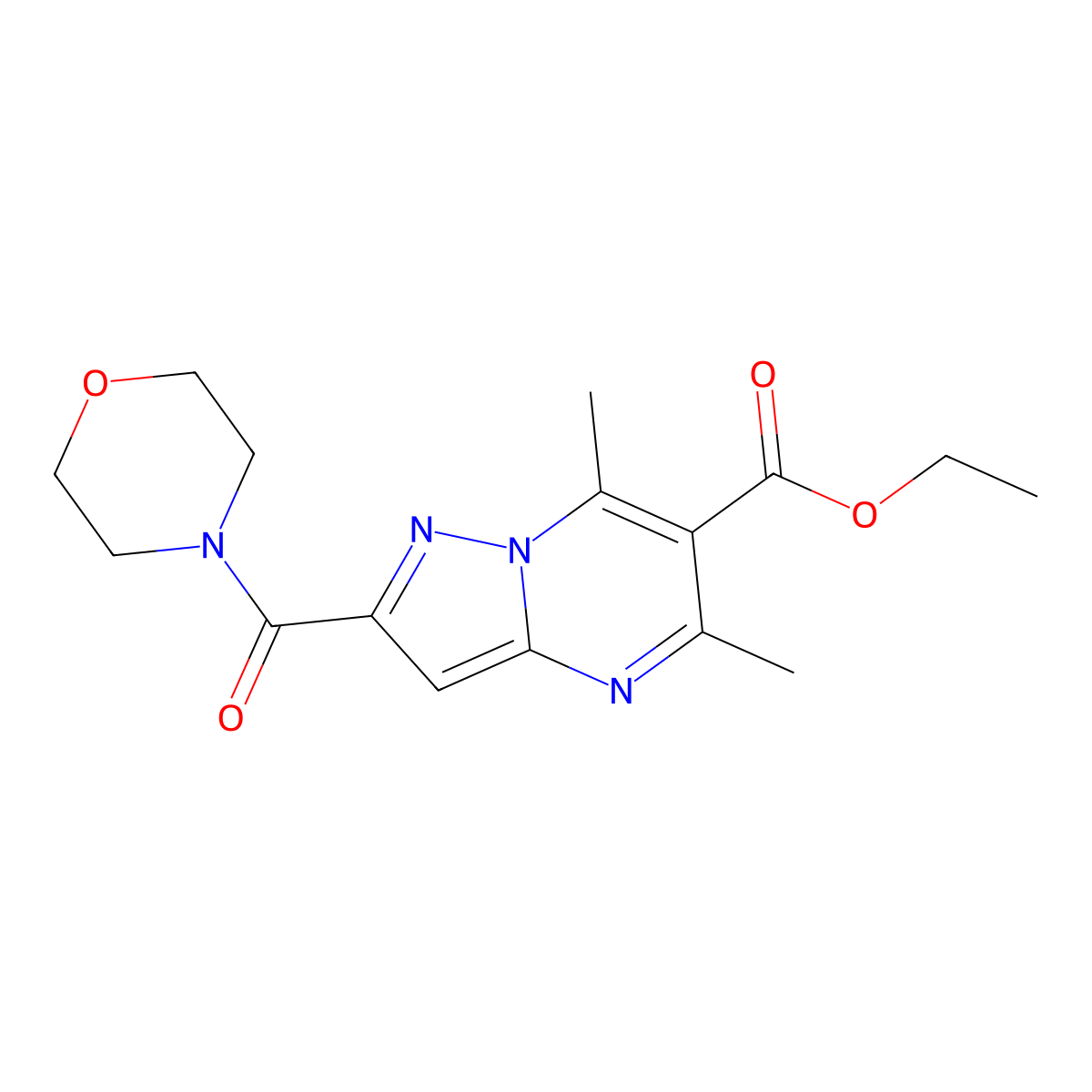 Ethyl 5,7-dimethyl-2-(morpholine-4-carbonyl)pyrazolo[1,5-a]pyrimidine-6-carboxylate molecular structure, CAS 438225-03-7