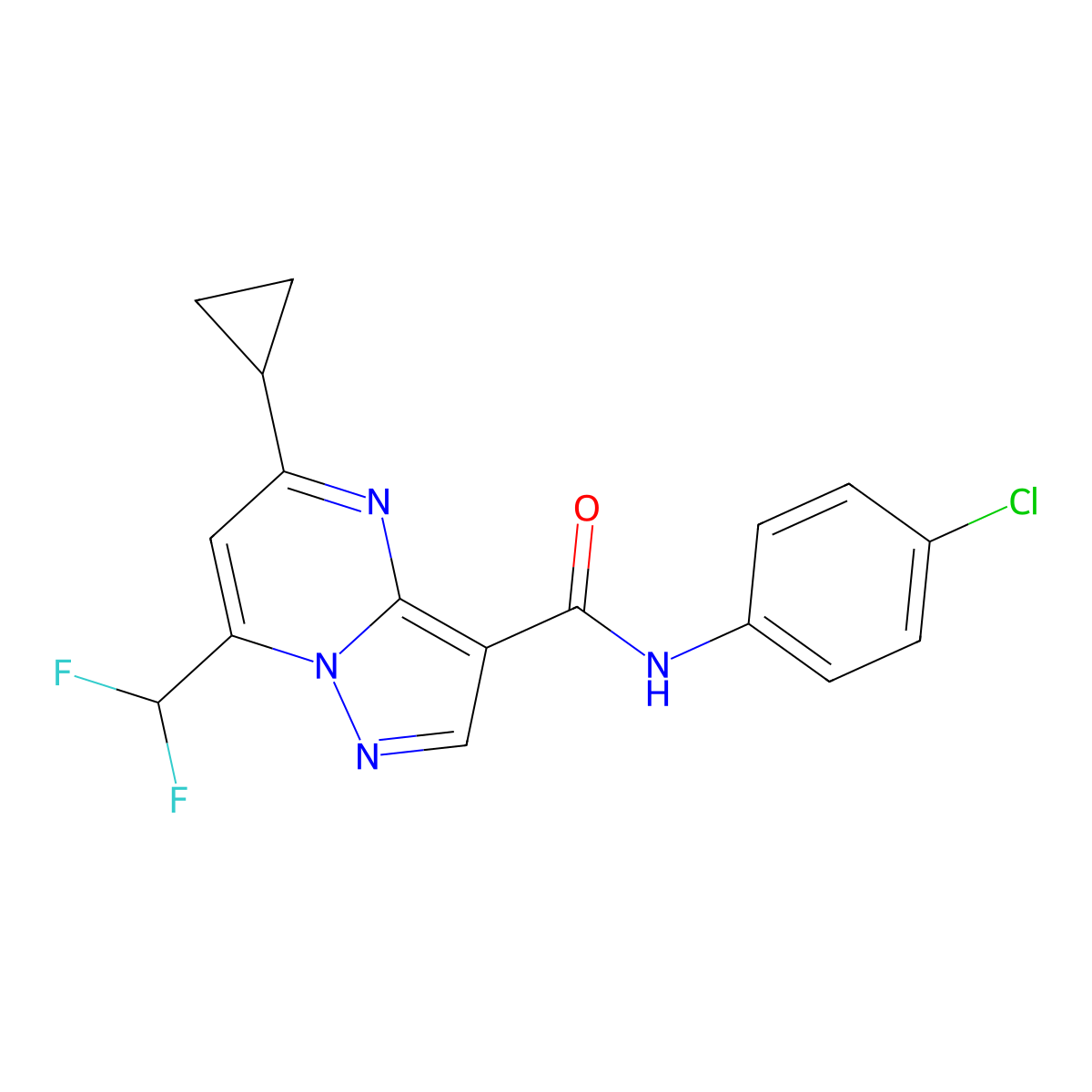 N-(4-Chlorophenyl)-5-cyclopropyl-7-(difluoromethyl)pyrazolo(1,5-a)pyrimidine-3-carboxamide molecular structure, CAS 438225-09-3