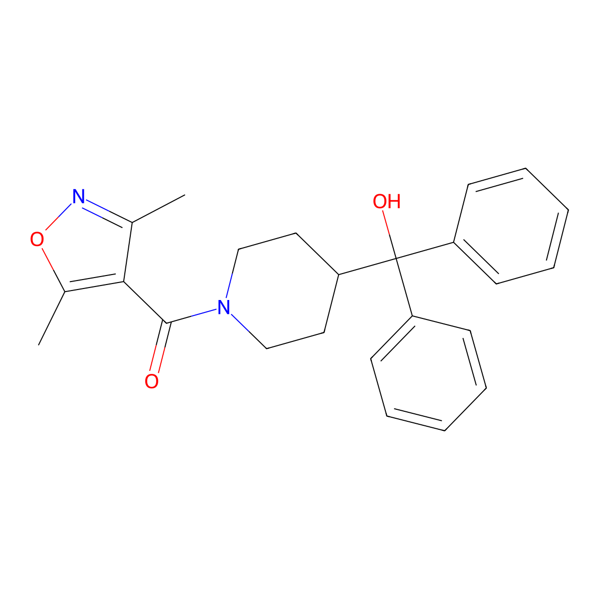 (3,5-Dimethyl-1,2-oxazol-4-yl)-[4-[hydroxy(diphenyl)methyl]piperidin-1-yl]methanone molecular structure, CAS 438225-14-0